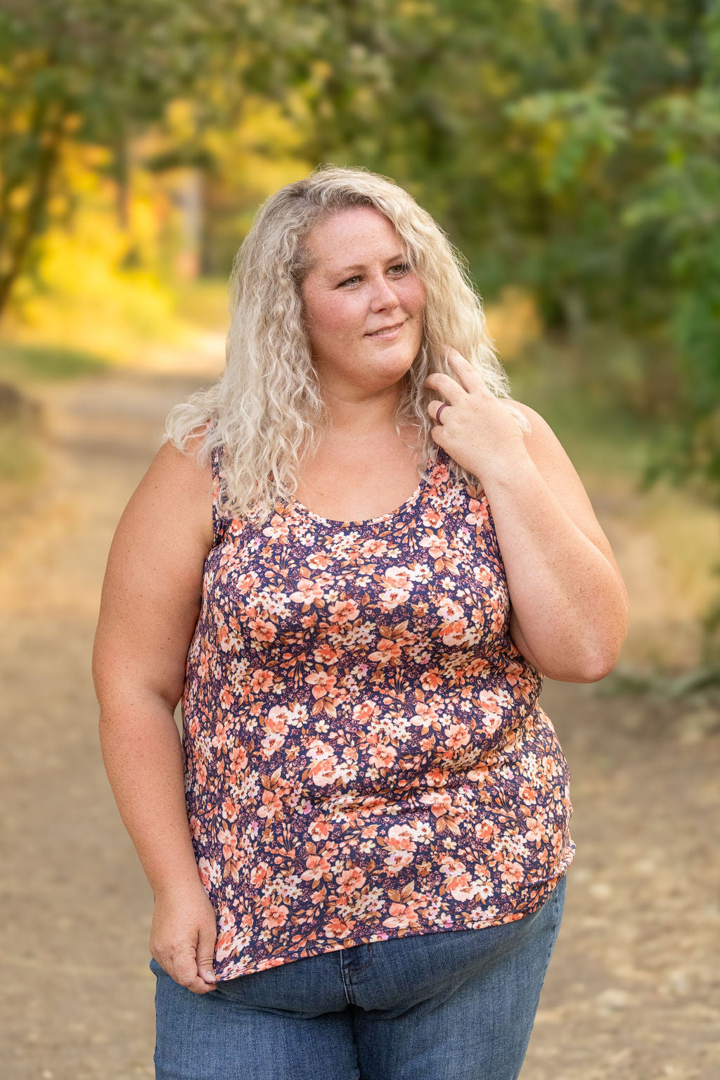 Michelle Mae Luxe Crew Tank - Navy Floral Mix