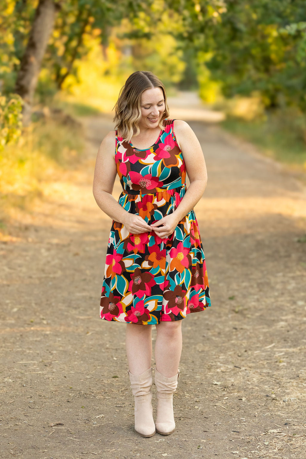 Michelle Mae Kelsey Tank Dress - Bold Magenta Floral