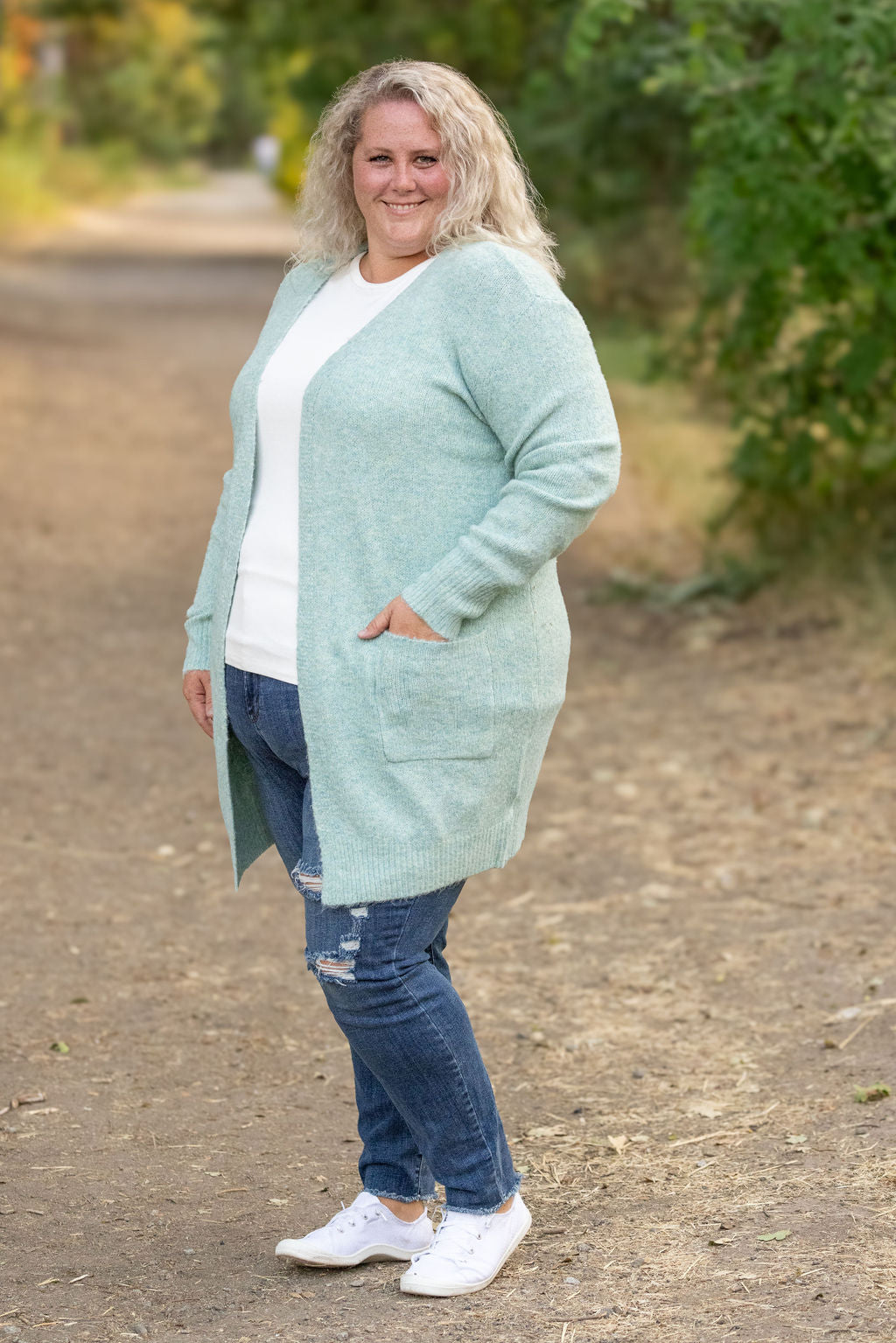 Michelle Mae Madison Cozy Cardigan - Sage/Blue Mix