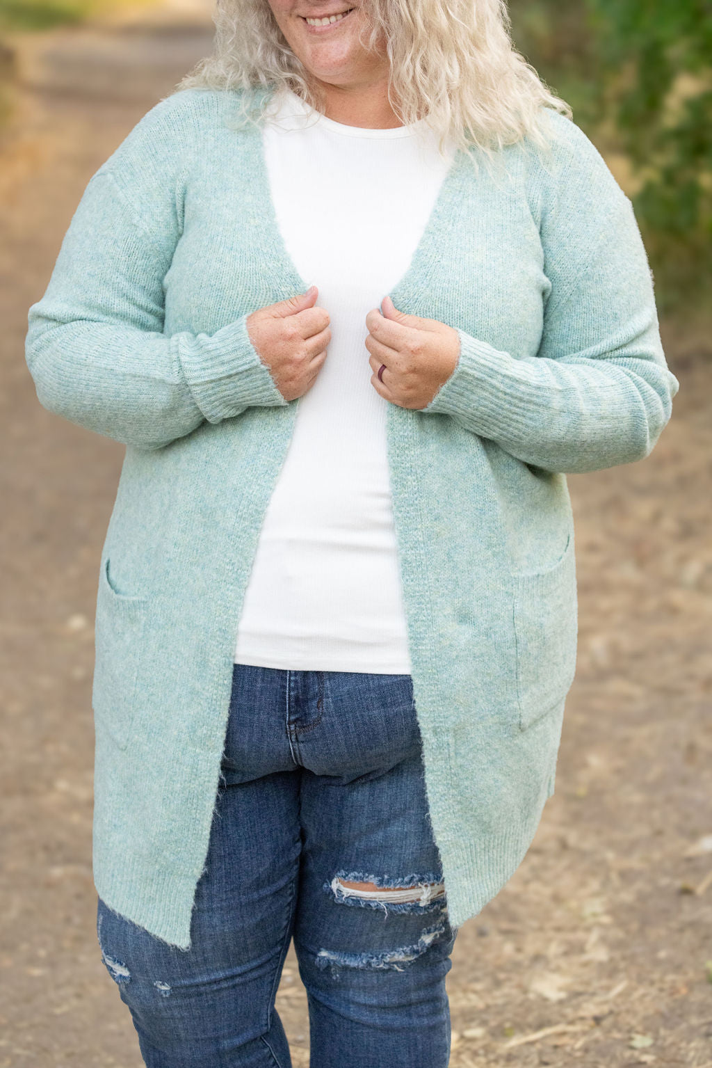 Michelle Mae Madison Cozy Cardigan - Sage/Blue Mix