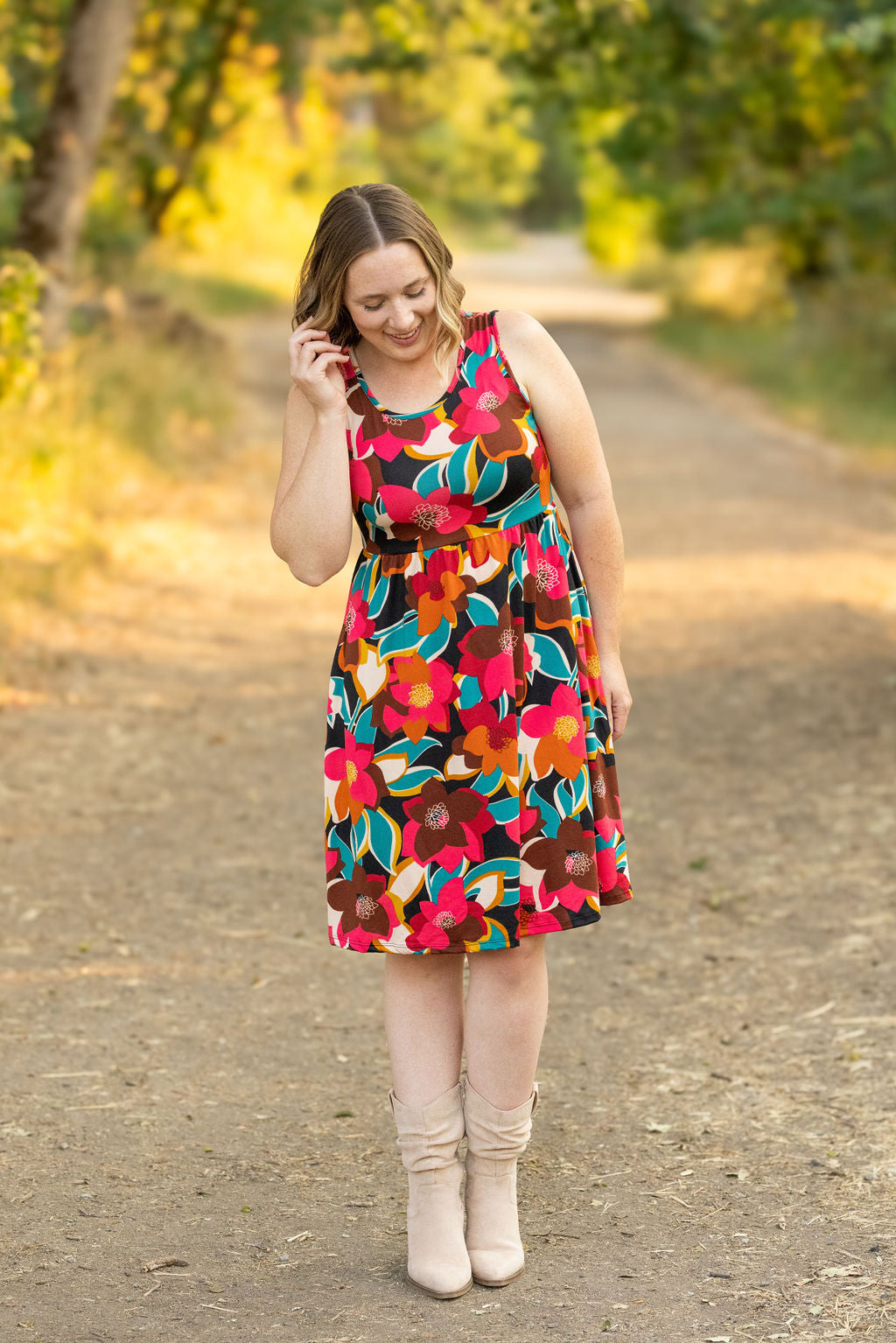 Michelle Mae Kelsey Tank Dress - Bold Magenta Floral