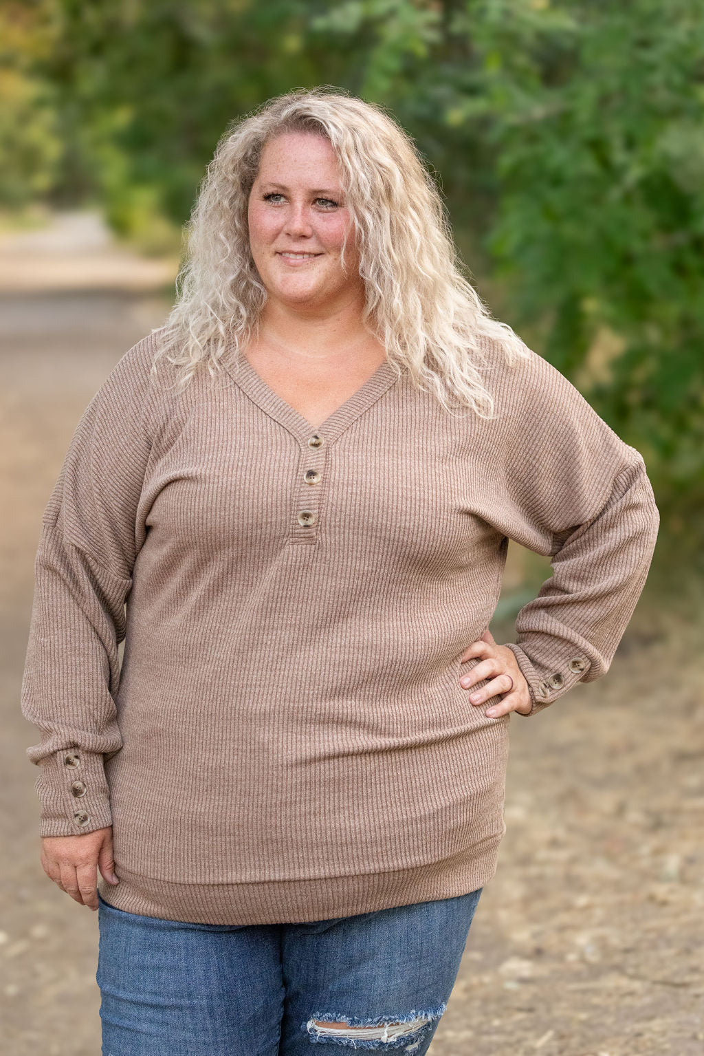 Michelle Mae Brittney Button Sweater - Mocha | Women's Long Sleeve