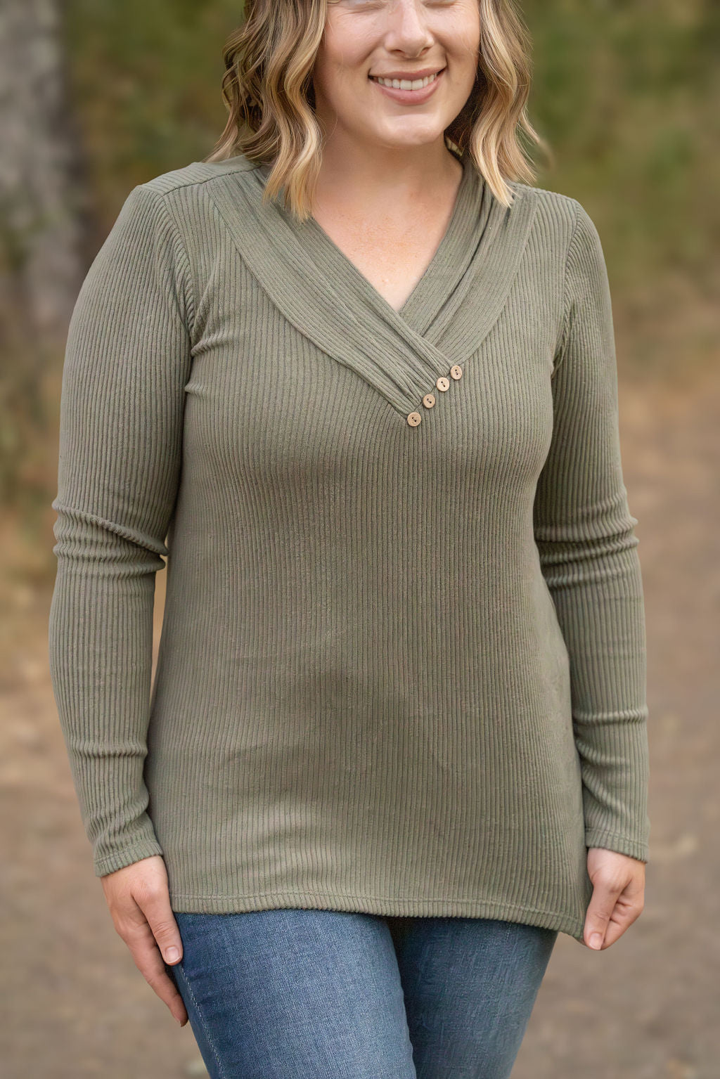 Michelle Mae Brooklyn Button Top - Olive