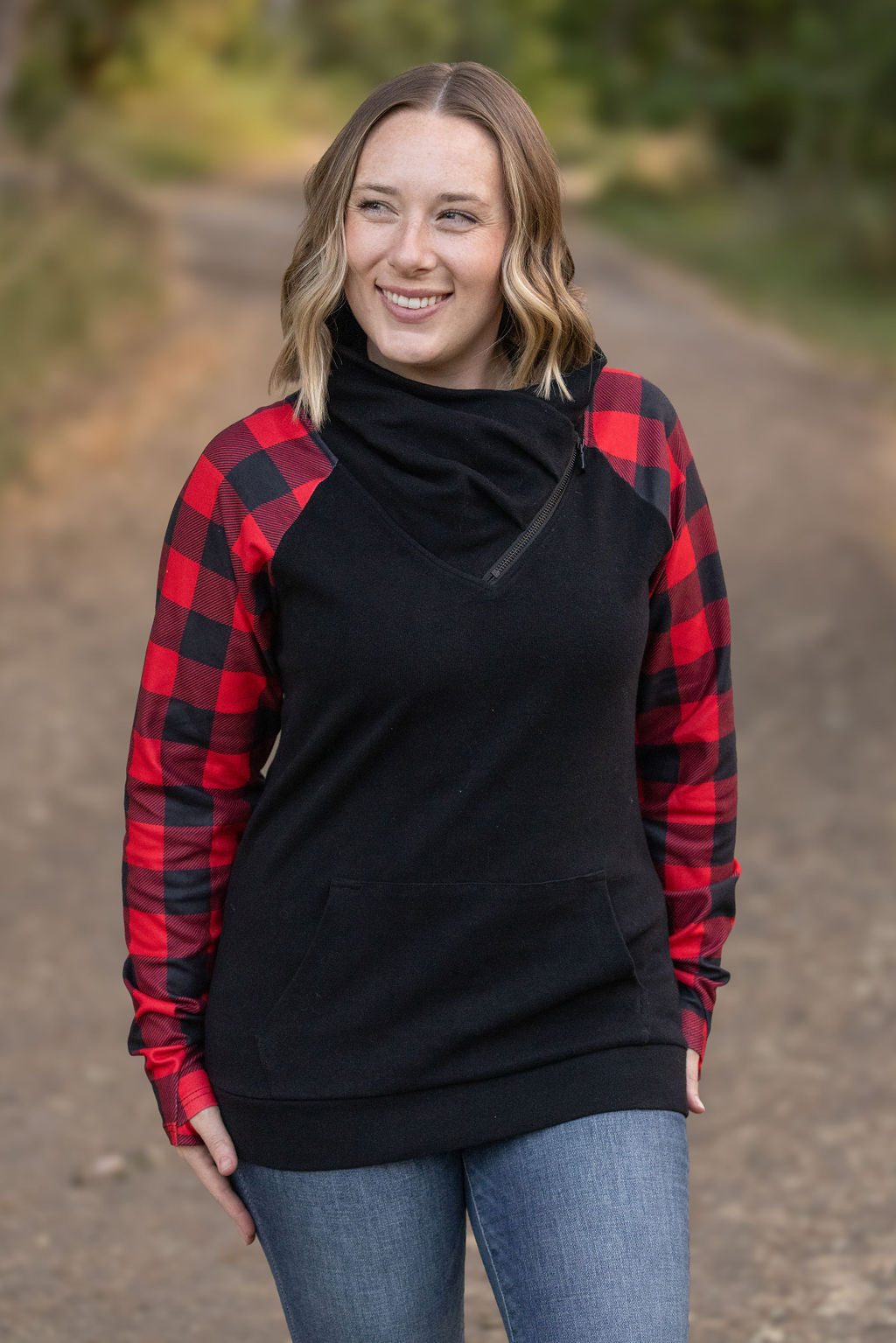 Michelle Mae Zoey ZipCowl - Black and Buffalo Plaid