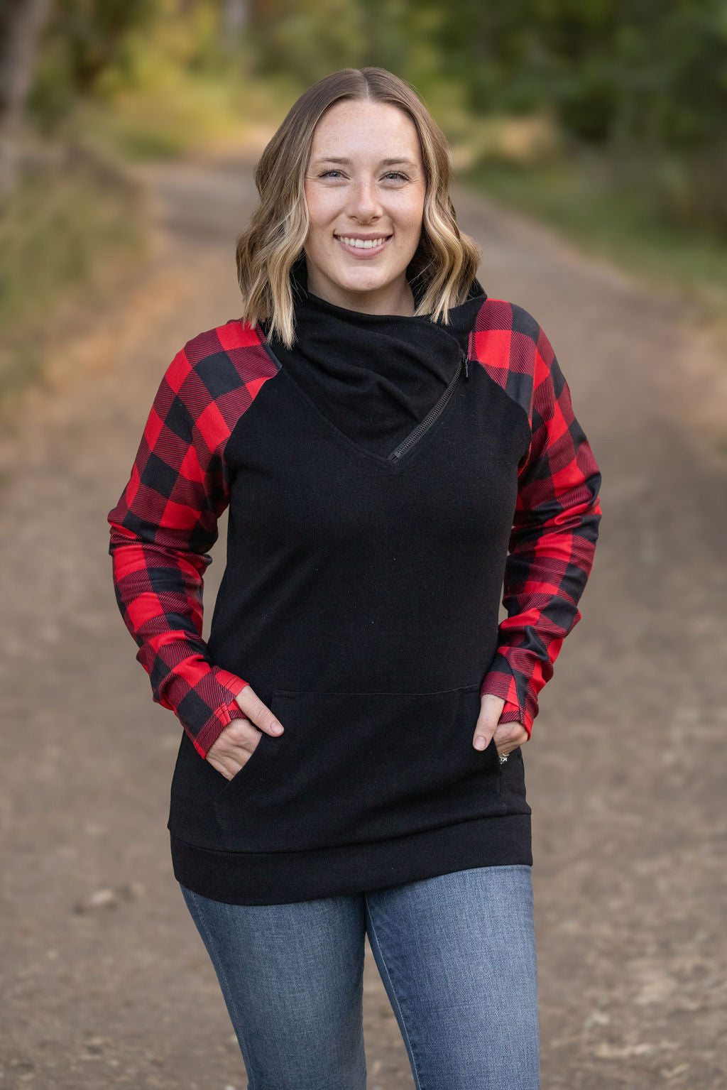 Michelle Mae Zoey ZipCowl - Black and Buffalo Plaid