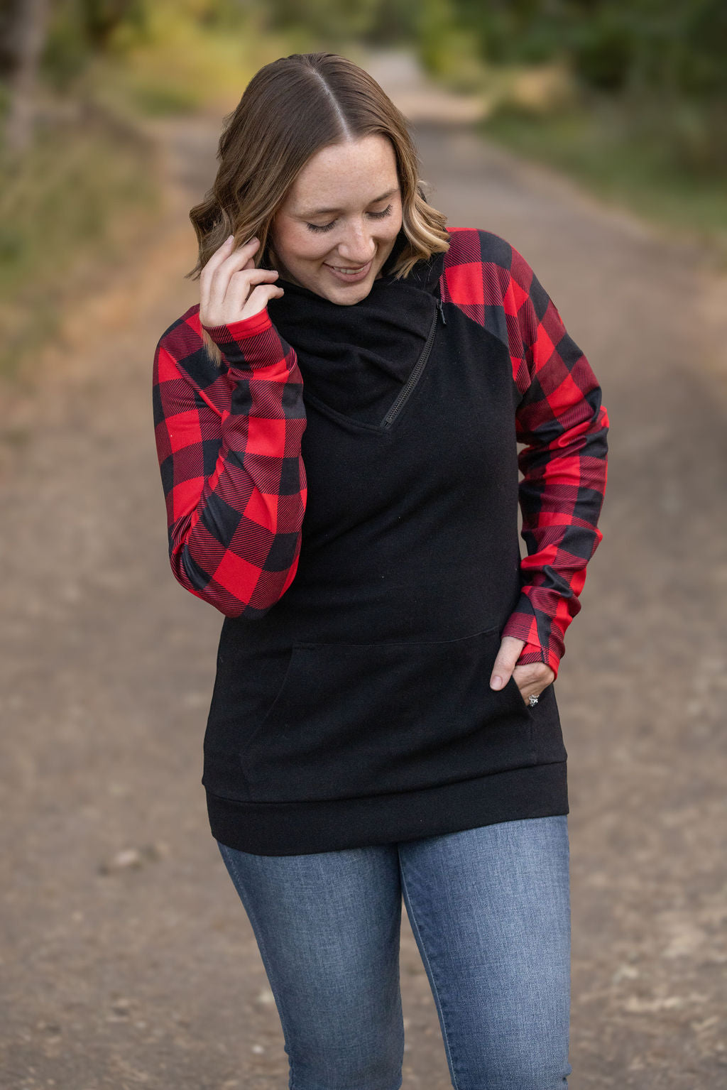 Michelle Mae Zoey ZipCowl - Black and Buffalo Plaid