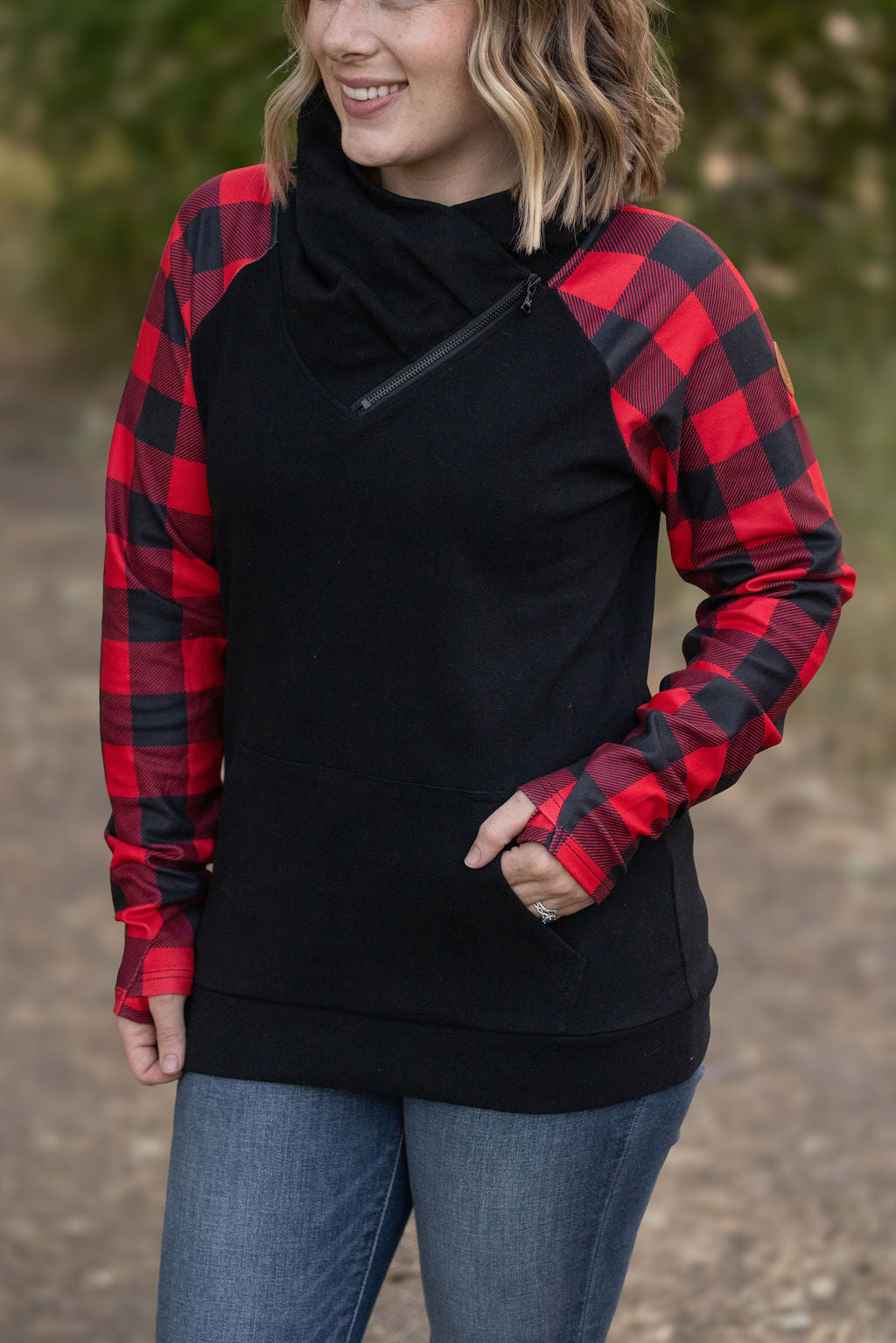 Michelle Mae Zoey ZipCowl - Black and Buffalo Plaid