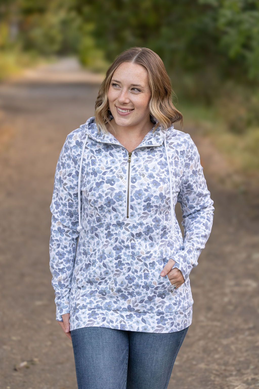 Michelle Mae HalfZip Hoodie - Blue Floral