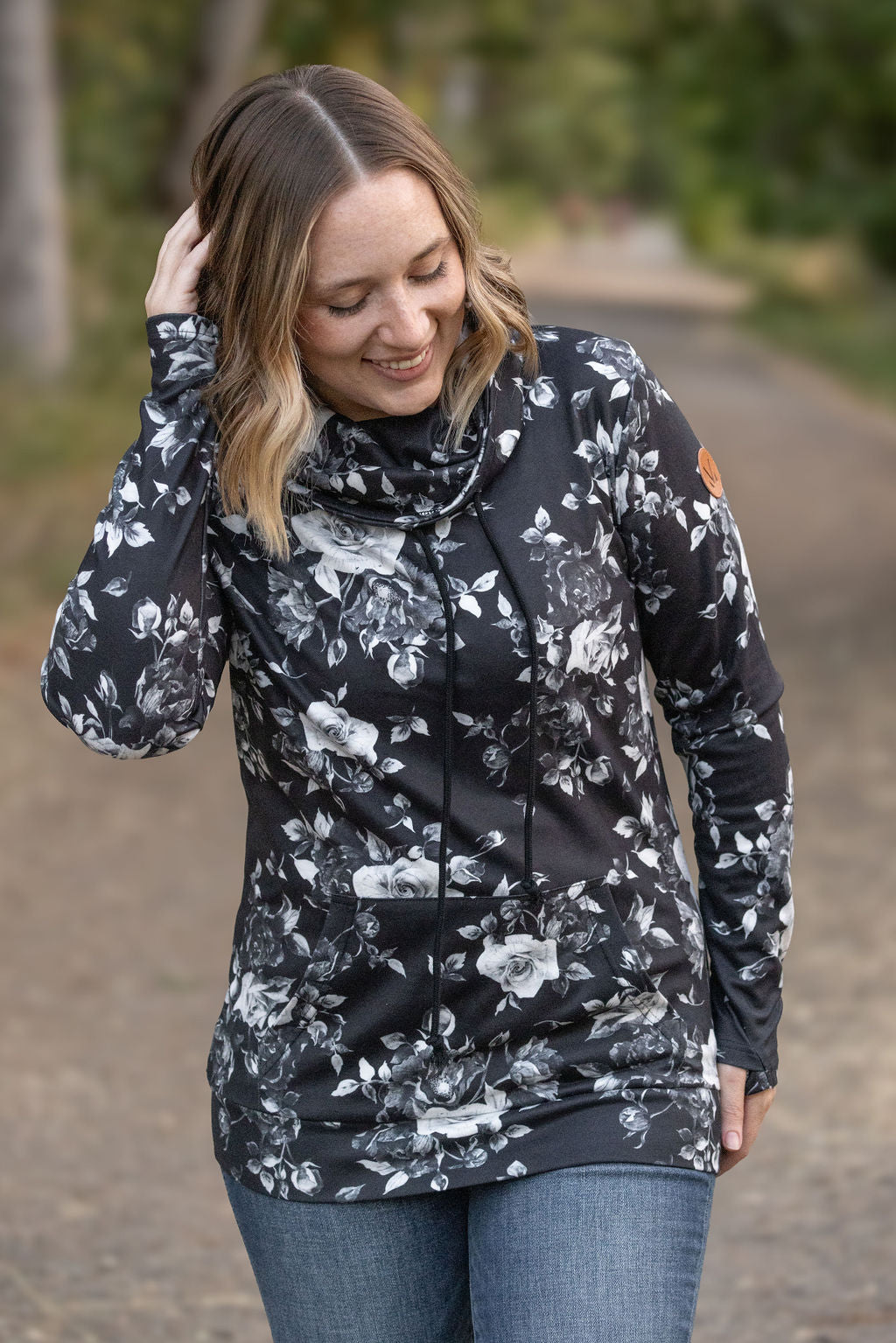 Michelle Mae Soft Funnel Neck - Black Floral