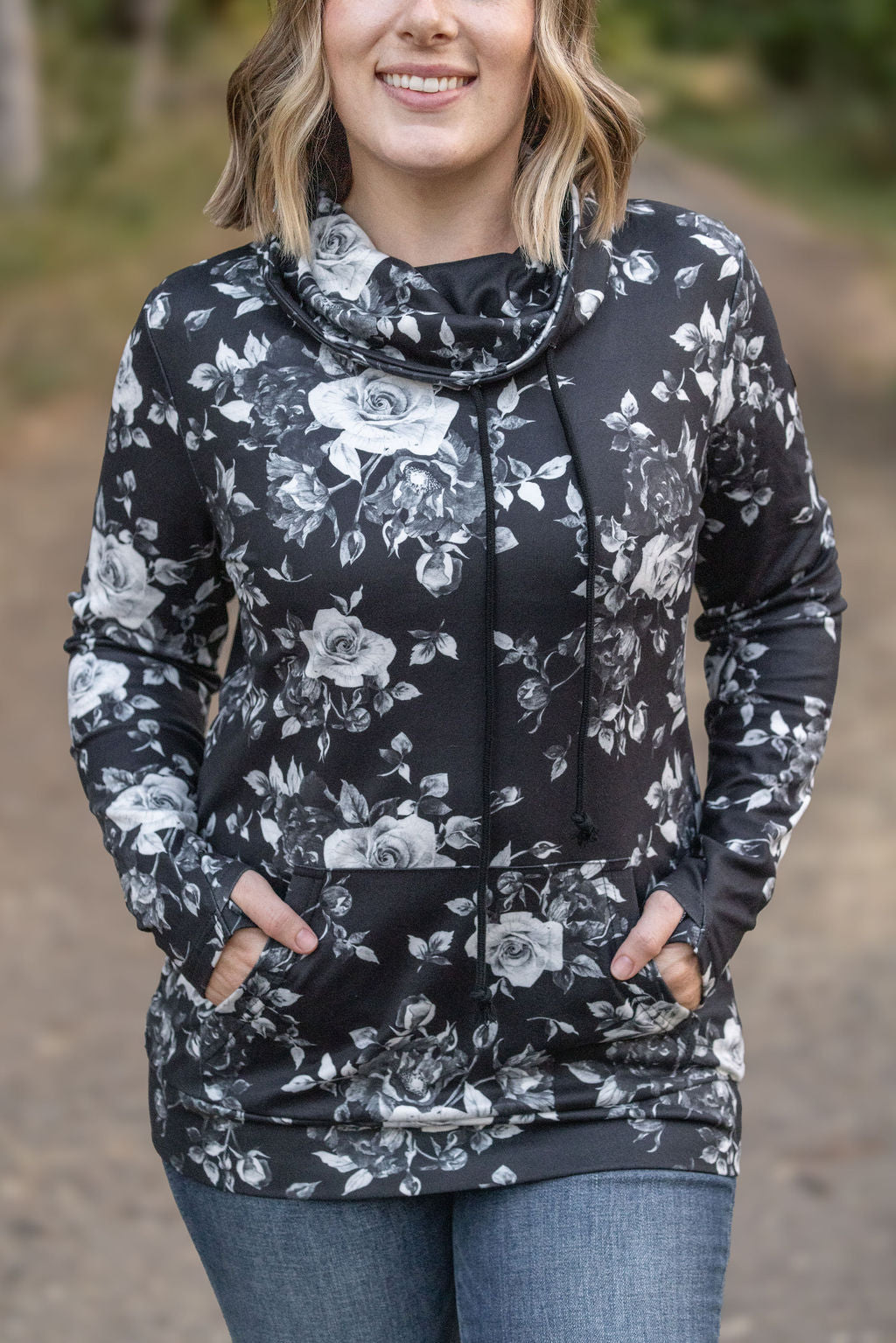 Michelle Mae Soft Funnel Neck - Black Floral