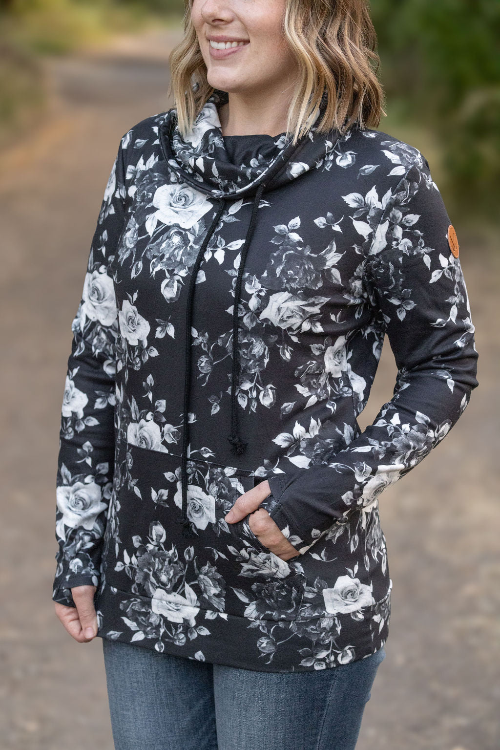 Michelle Mae Soft Funnel Neck - Black Floral