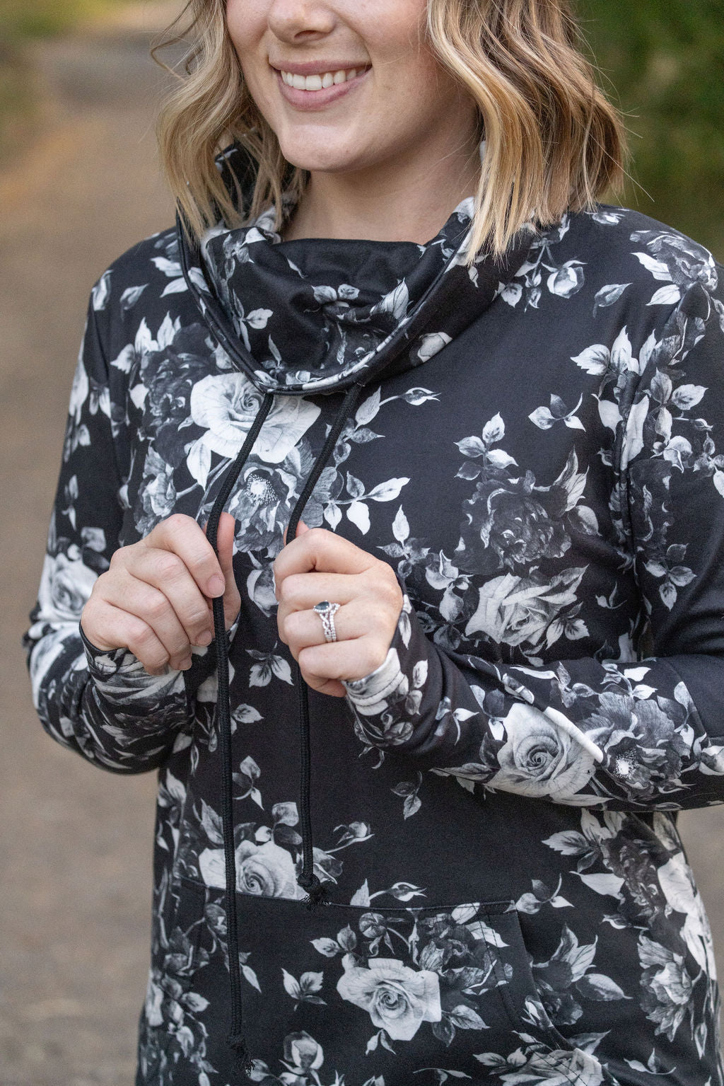 Michelle Mae Soft Funnel Neck - Black Floral