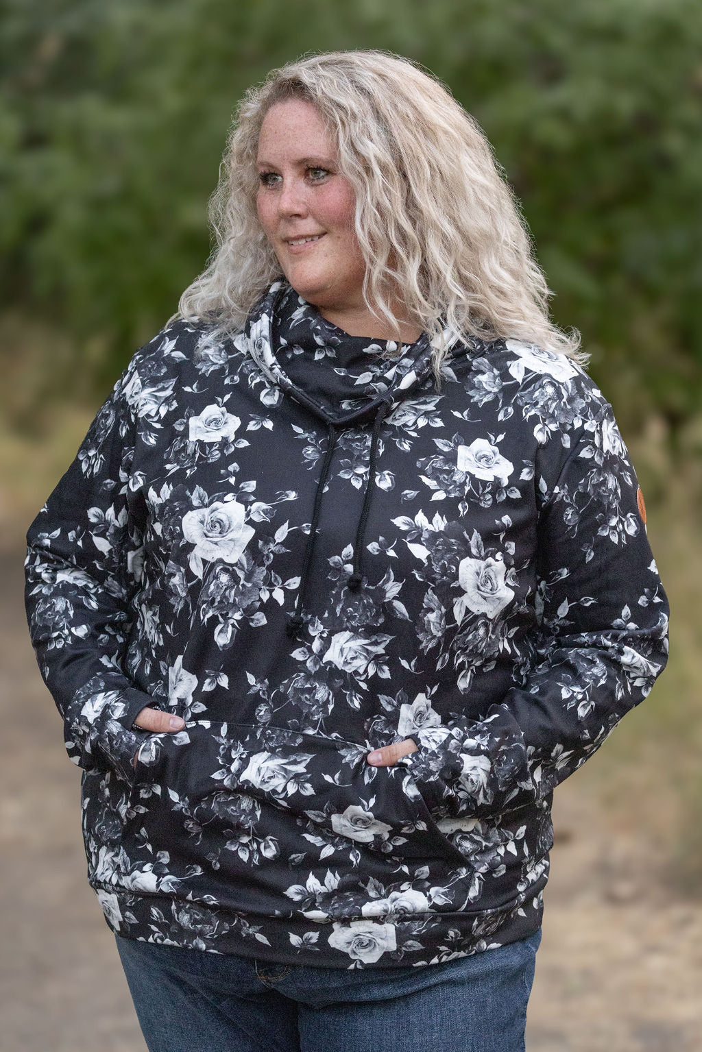 Michelle Mae Soft Funnel Neck - Black Floral