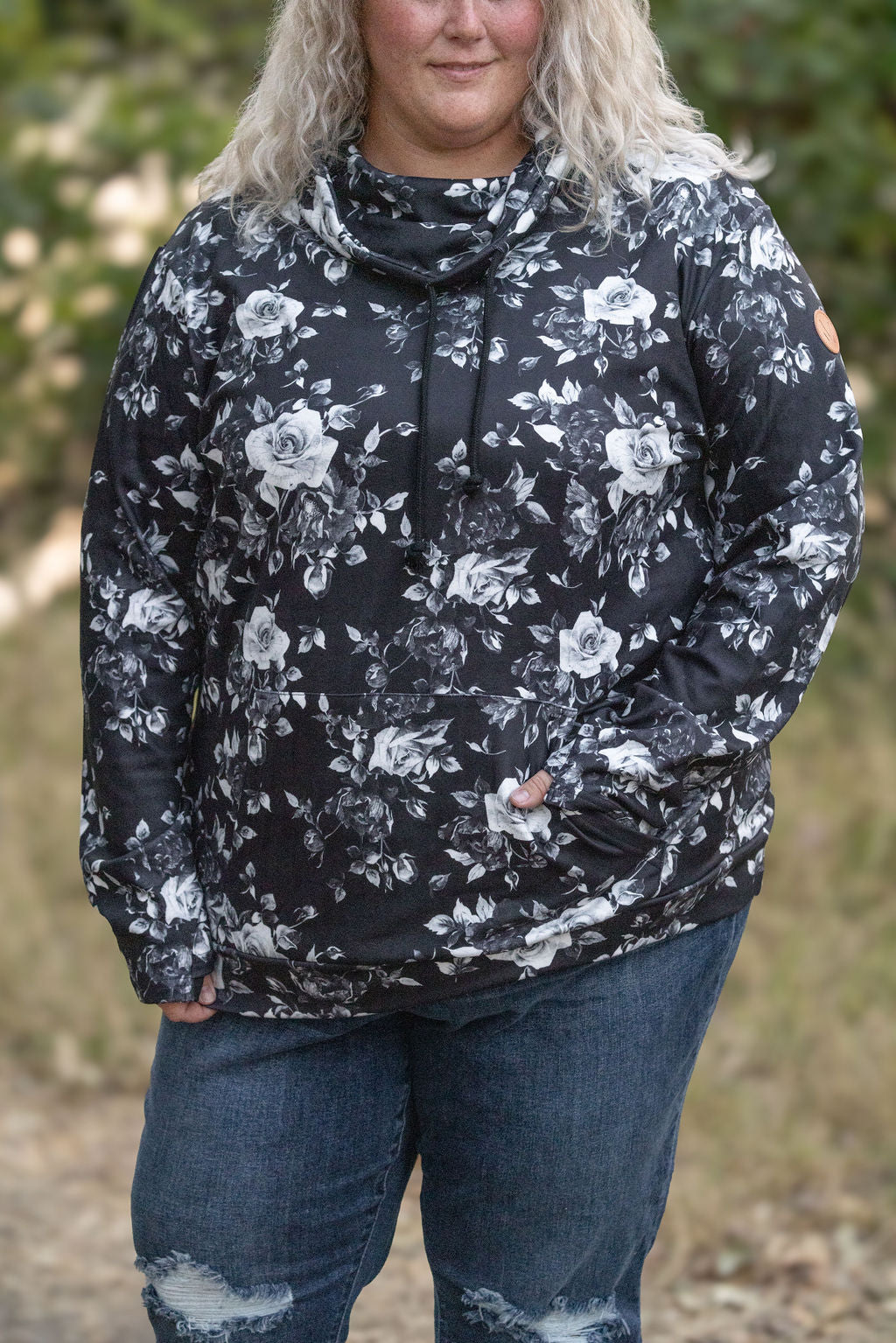 Michelle Mae Soft Funnel Neck - Black Floral