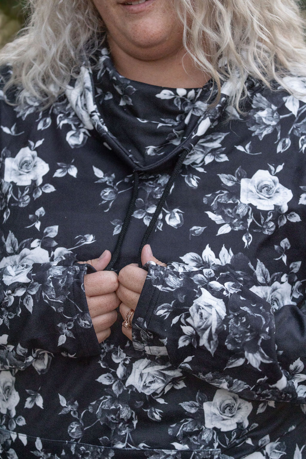 Michelle Mae Soft Funnel Neck - Black Floral