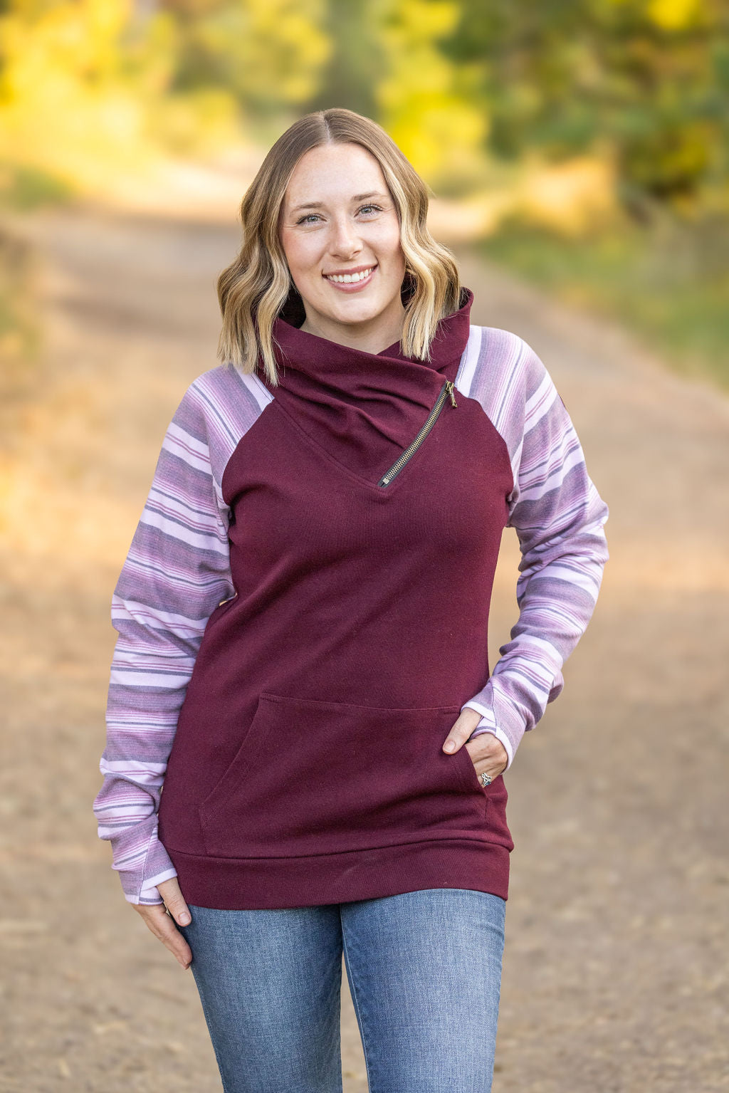 Michelle Mae Classic Zoey ZipCowl Sweatshirt - Berry Serape