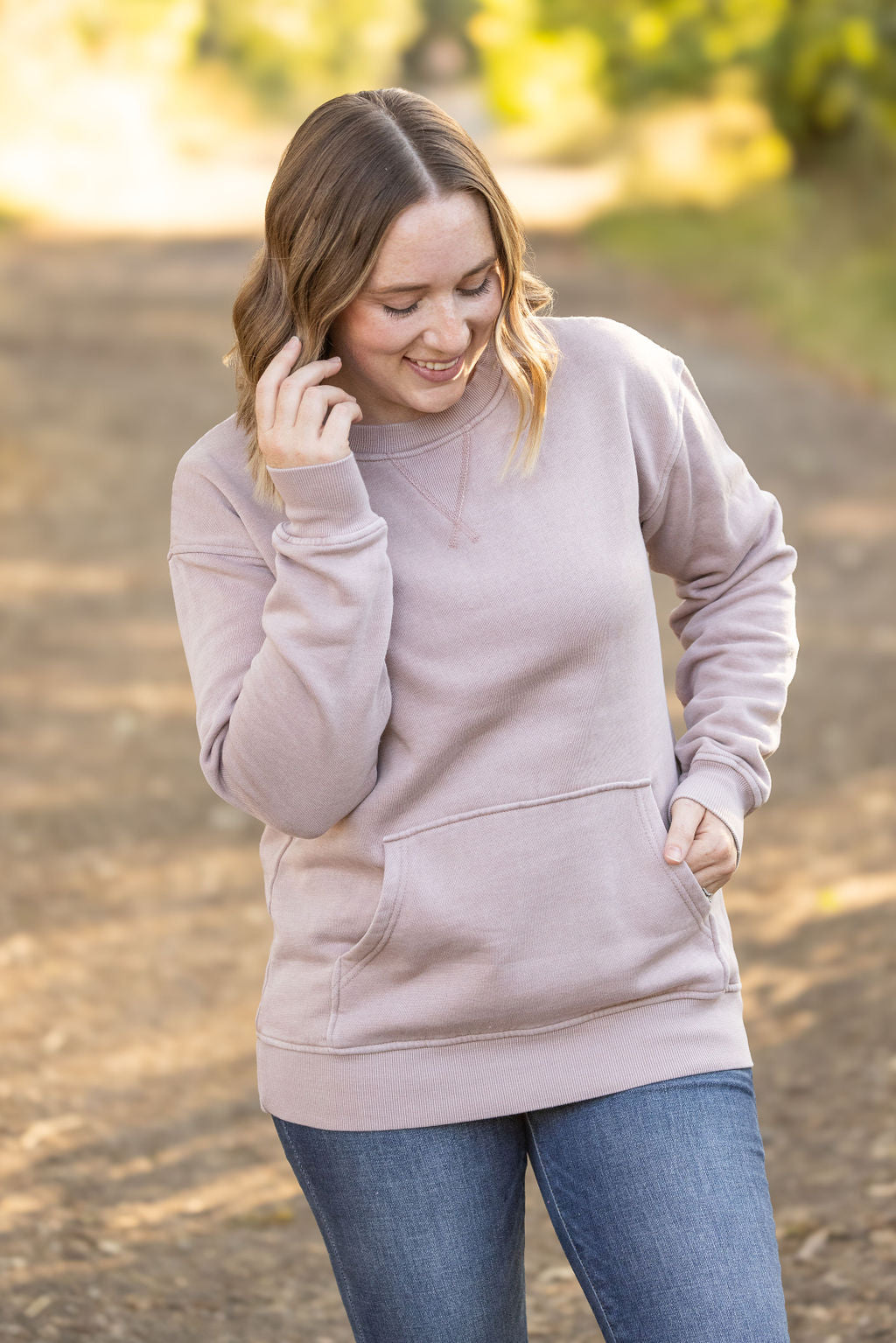 Michelle Mae Vintage Wash Pocket Pullover - Blush Pebble