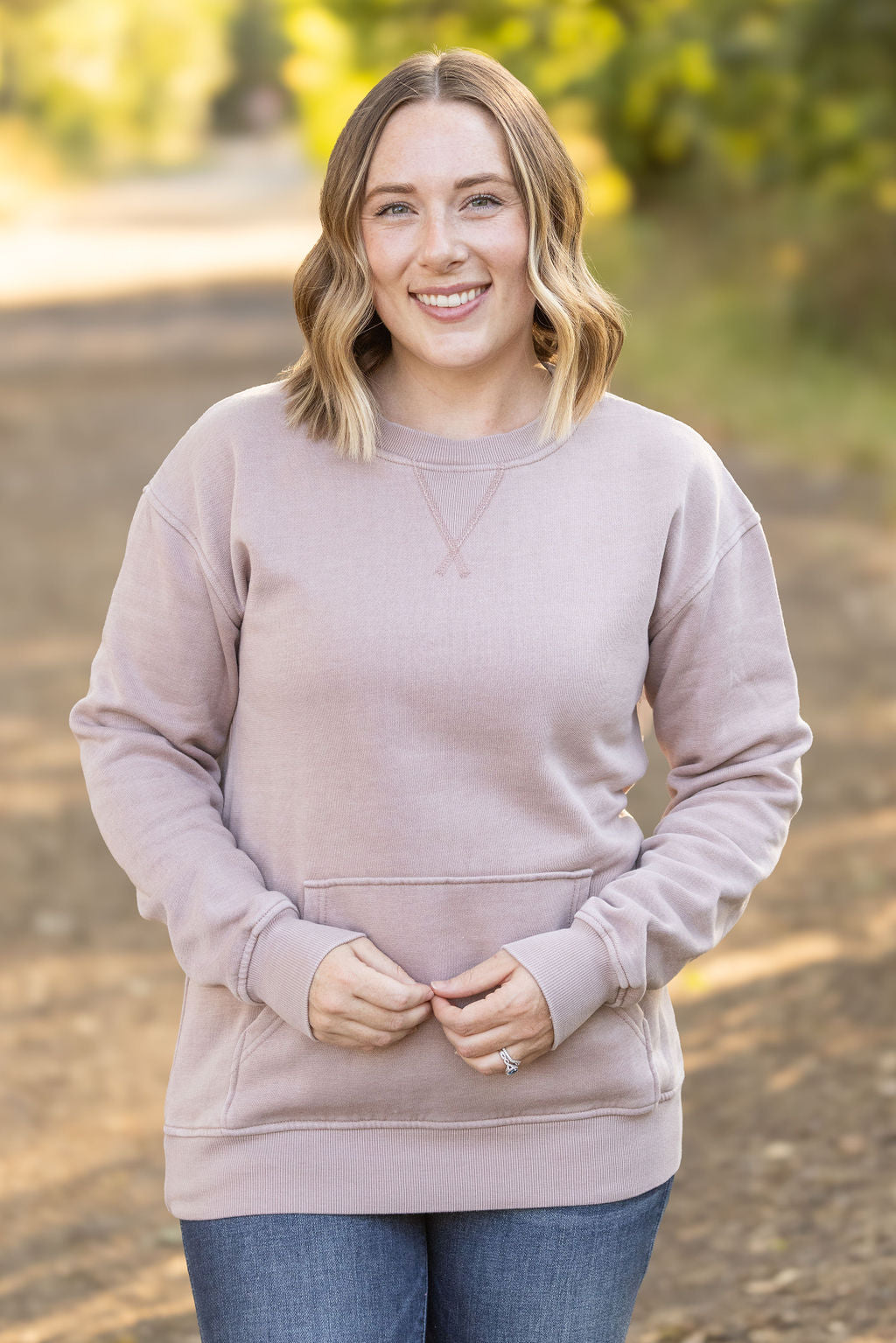 Michelle Mae Vintage Wash Pocket Pullover - Blush Pebble