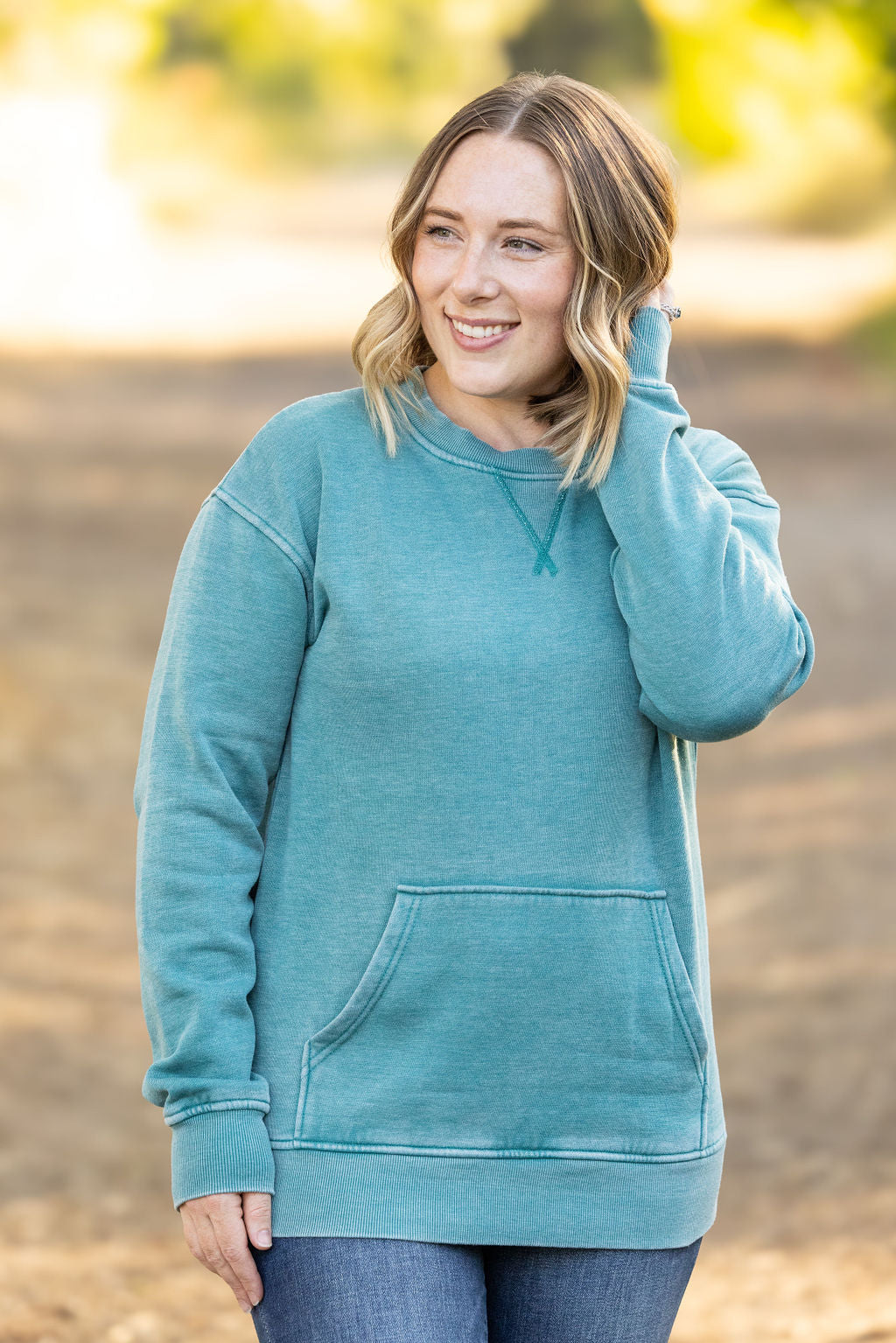 Michelle Mae Vintage Wash Pocket Pullover - Teal