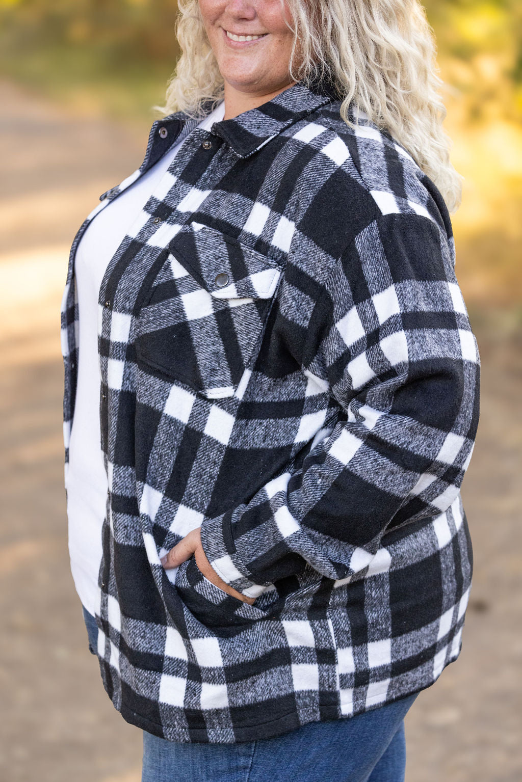 Michelle Mae Norah Plaid Shacket - Classic Black and White