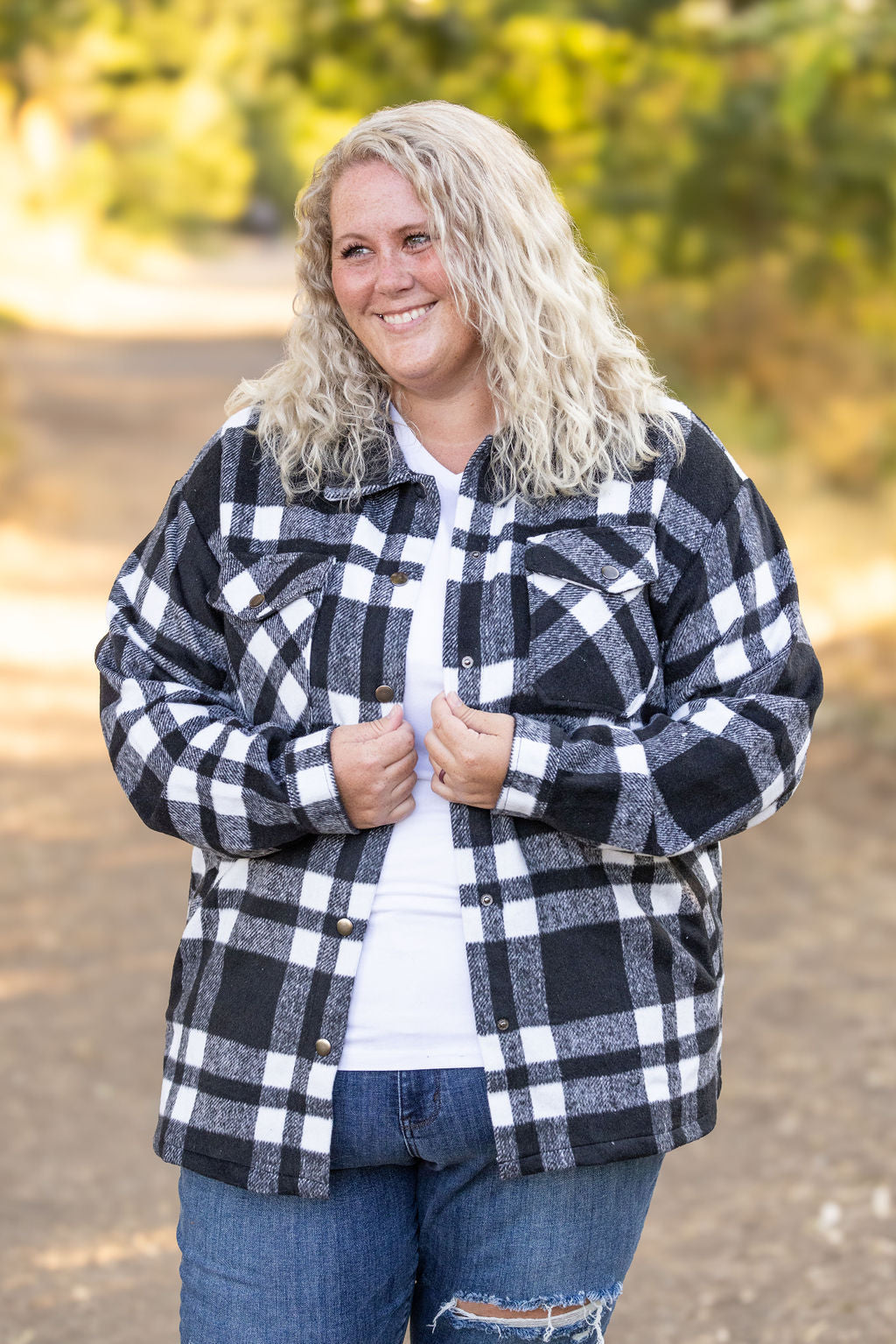 Michelle Mae Norah Plaid Shacket - Classic Black and White