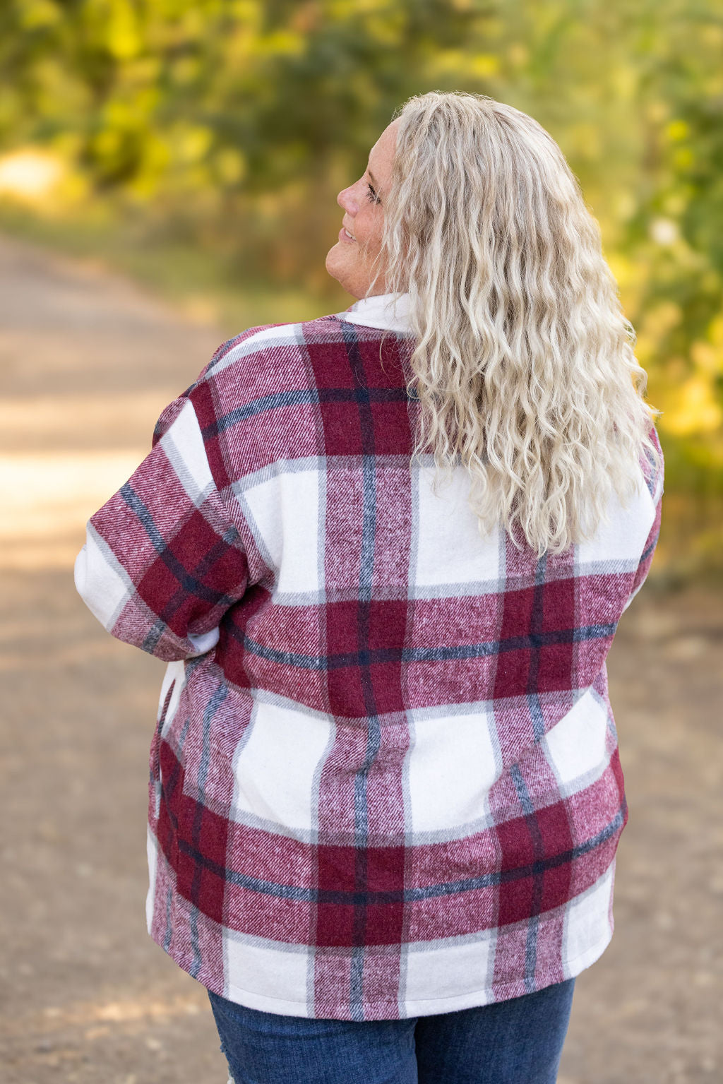 Michelle Mae Norah Plaid Shacket - Merlot and Grey Mix