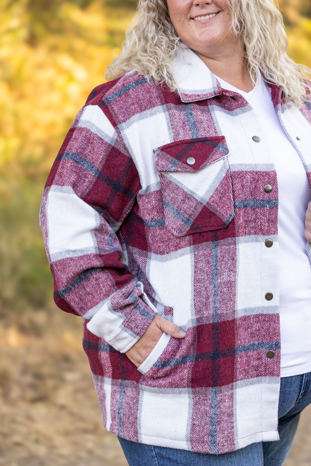 Michelle Mae Norah Plaid Shacket - Merlot and Grey Mix