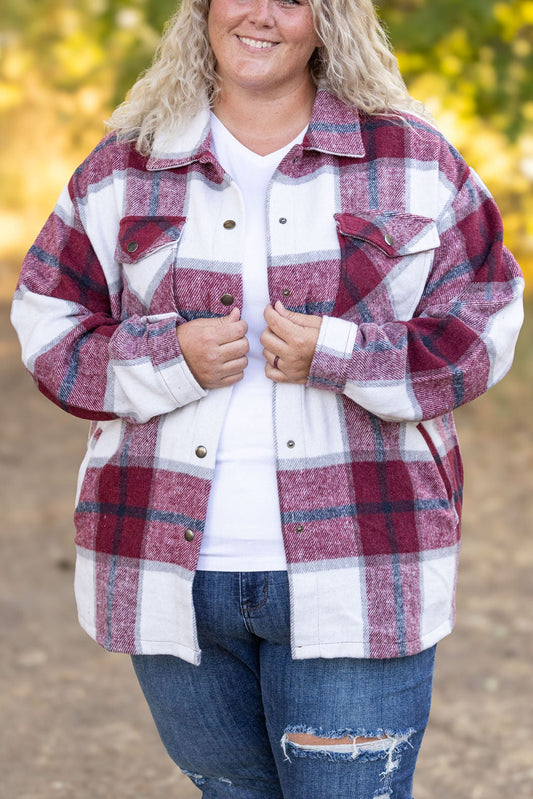 Michelle Mae Norah Plaid Shacket - Merlot and Grey Mix