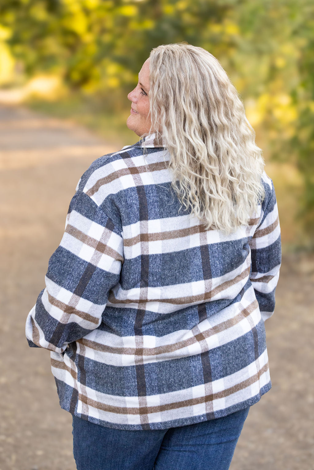 Michelle Mae Norah Plaid Shacket - Navy and Tan