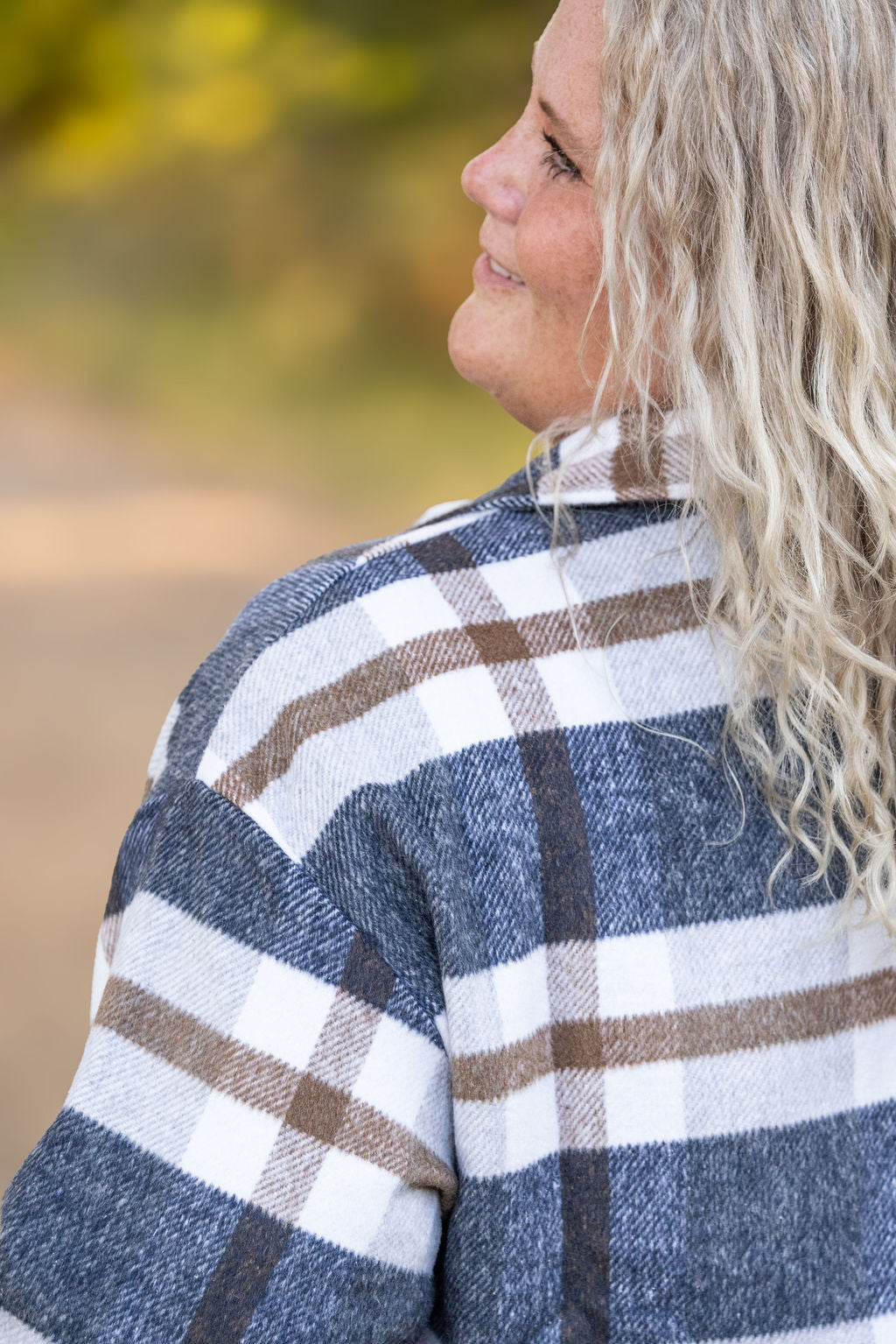 Michelle Mae Norah Plaid Shacket - Navy and Tan