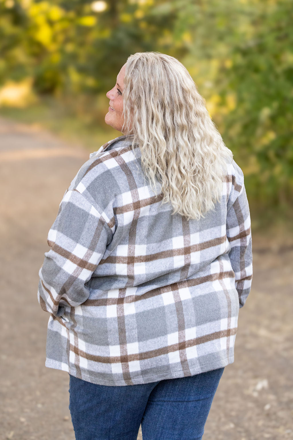 Michelle Mae Norah Plaid Shacket - Grey and Tan