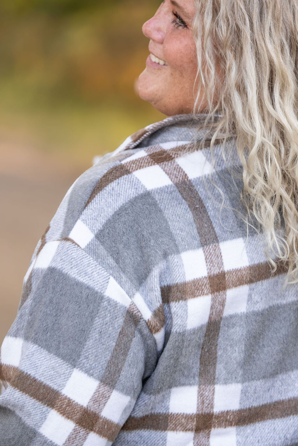 Michelle Mae Norah Plaid Shacket - Grey and Tan