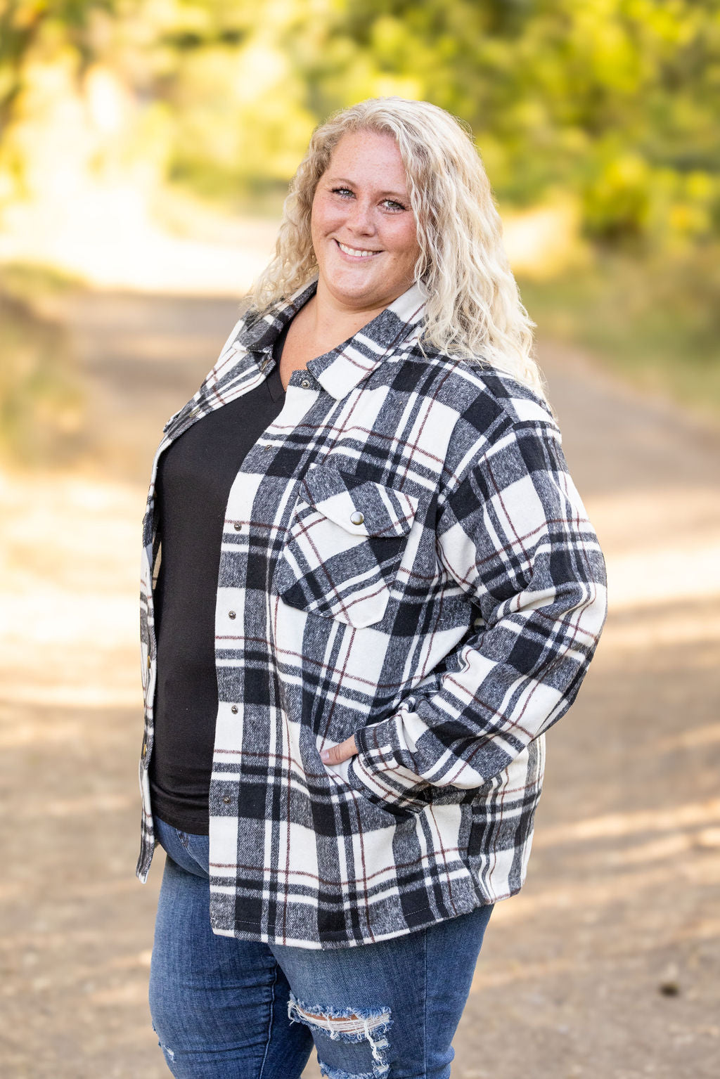 Michelle Mae Norah Plaid Shacket - White and Black