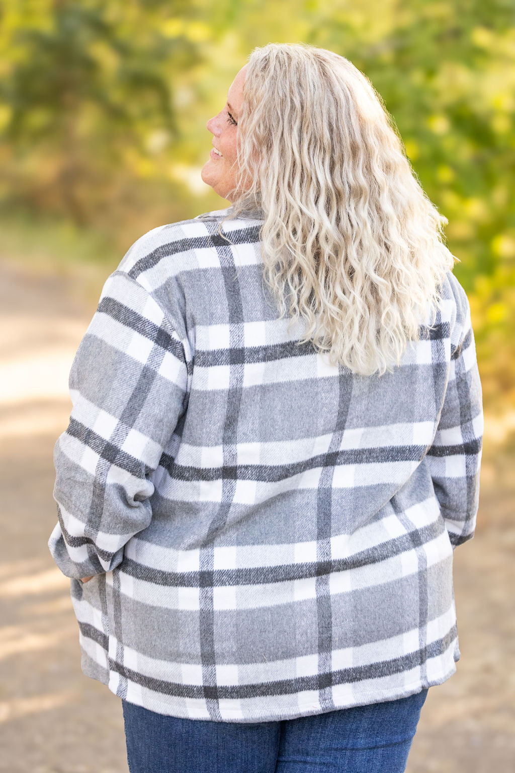 Michelle Mae Norah Plaid Shacket - Classic Grey and White