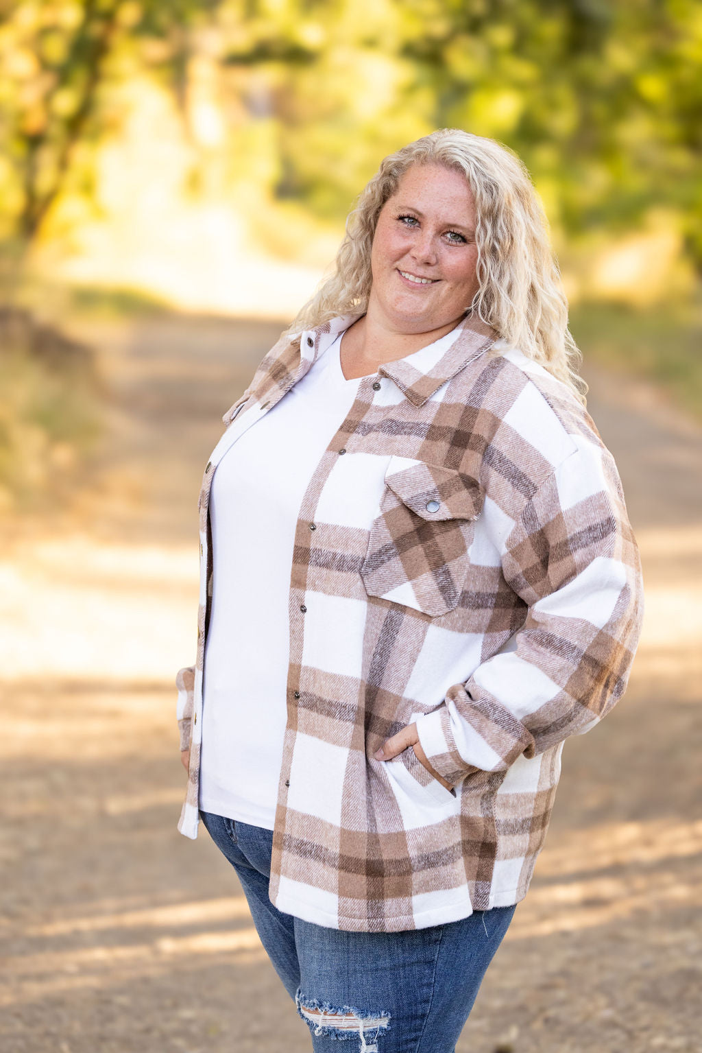 Michelle Mae Norah Plaid Shacket - Neutral Tones