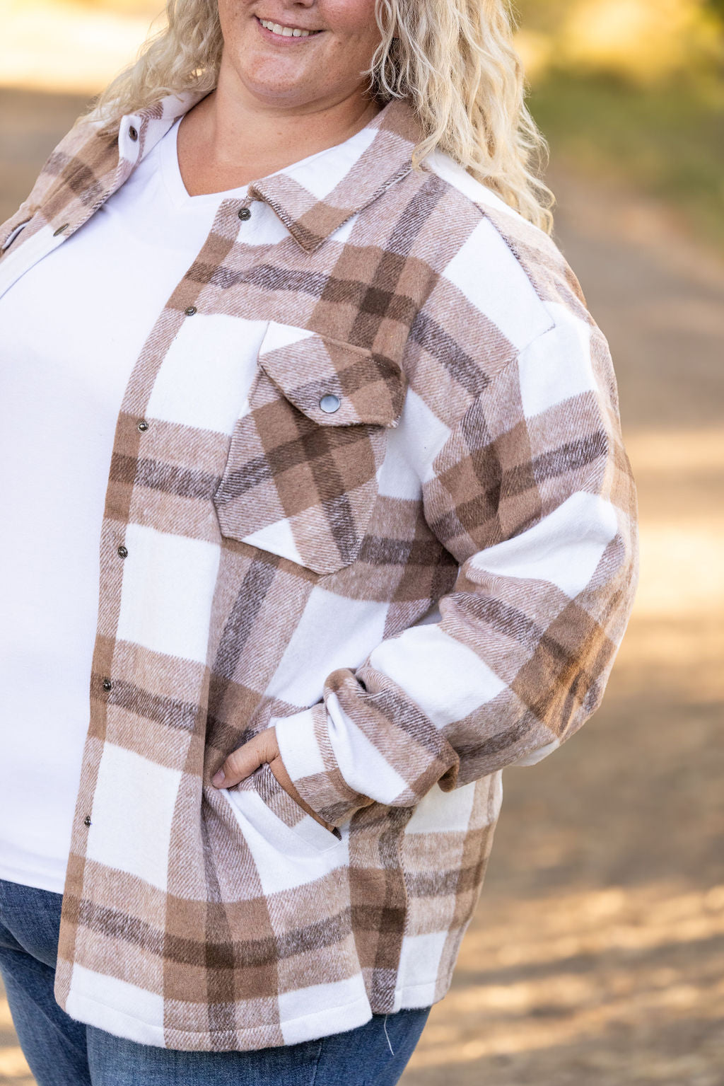 Michelle Mae Norah Plaid Shacket - Neutral Tones