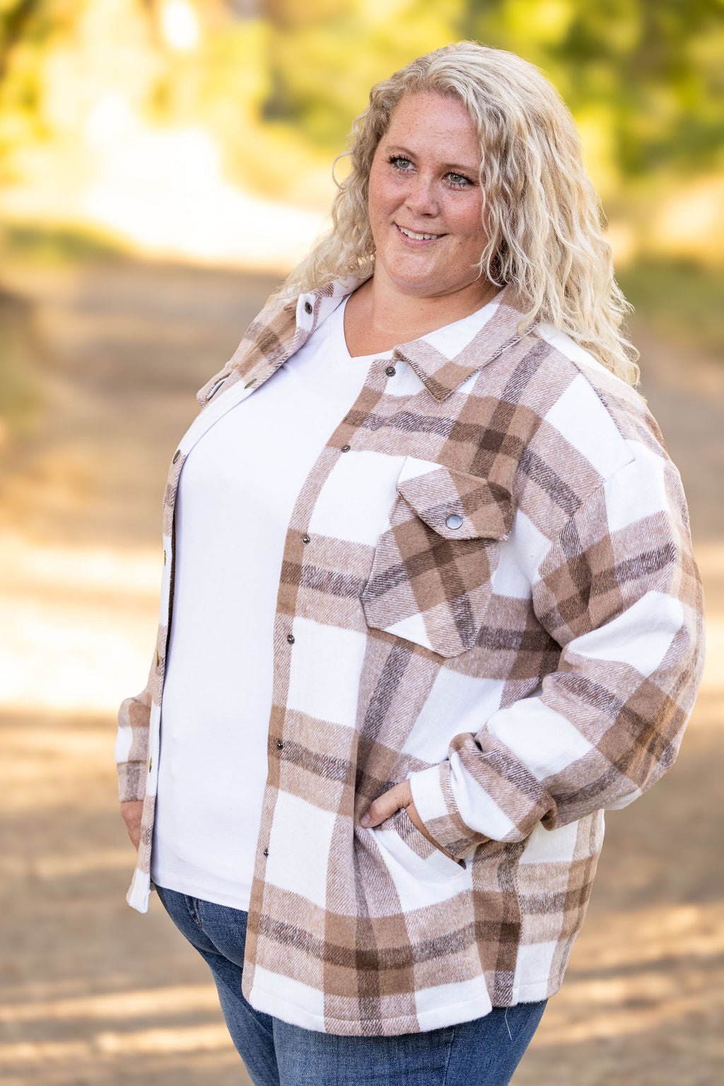 Michelle Mae Norah Plaid Shacket - Neutral Tones