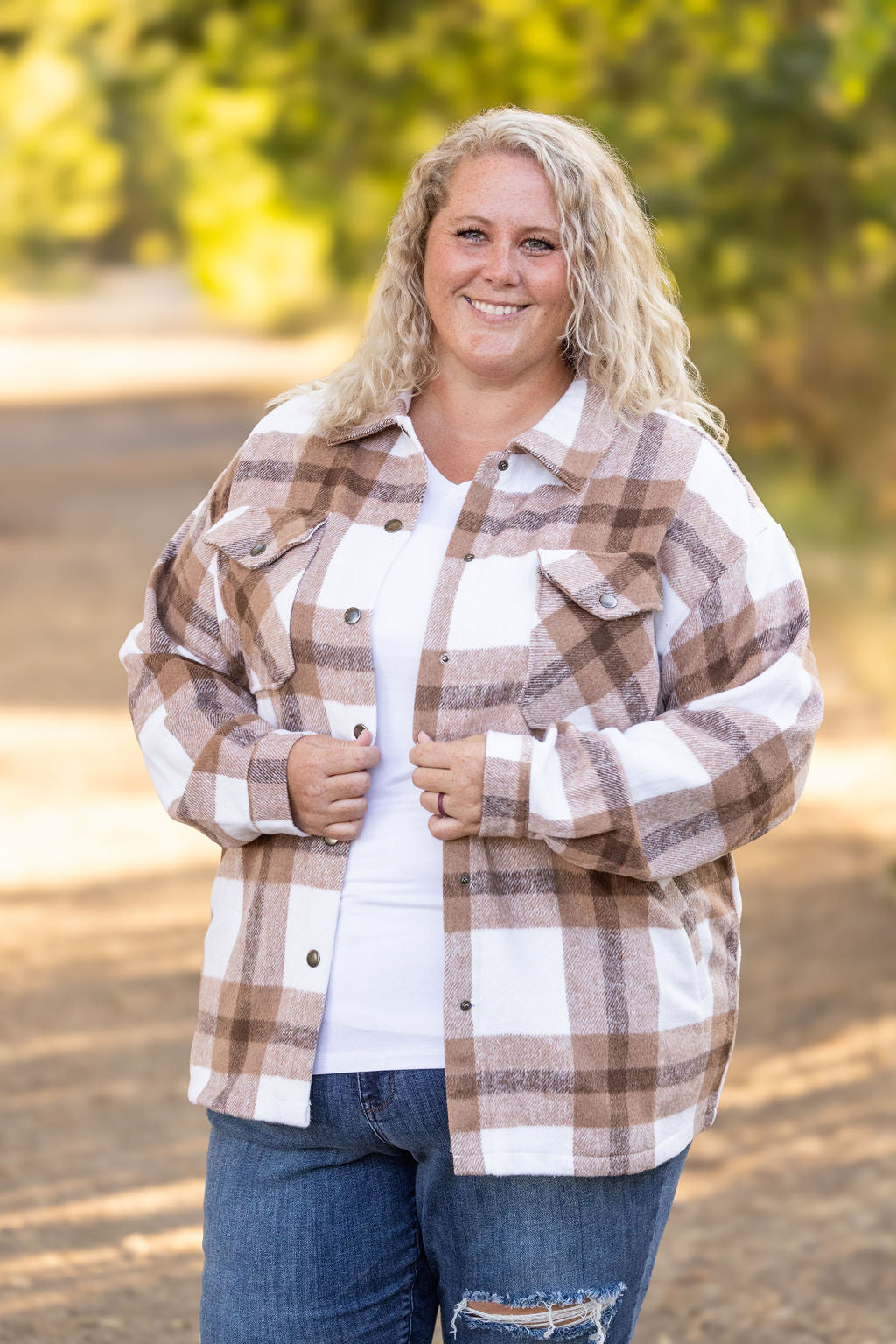 Michelle Mae Norah Plaid Shacket - Neutral Tones