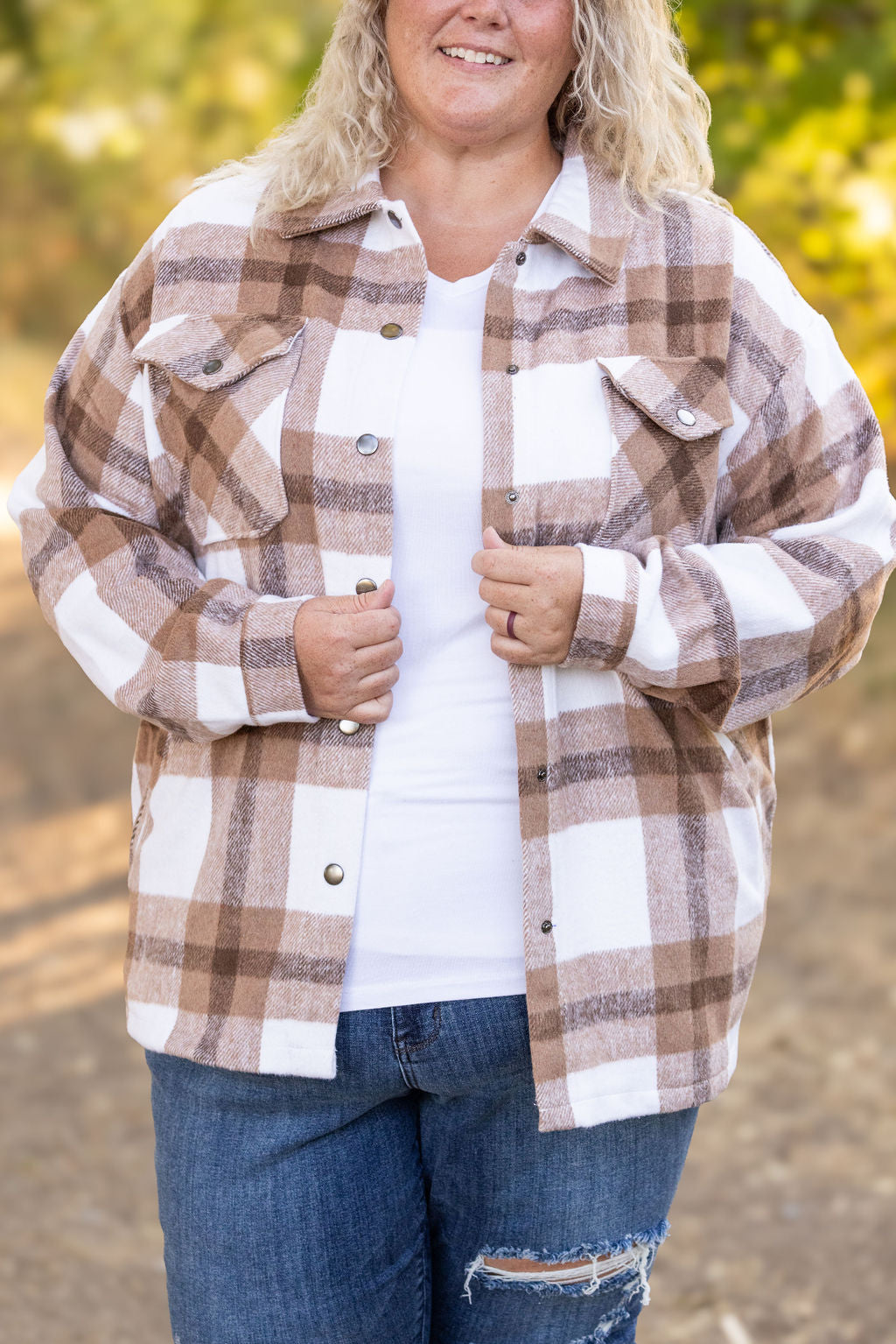 Michelle Mae Norah Plaid Shacket - Neutral Tones