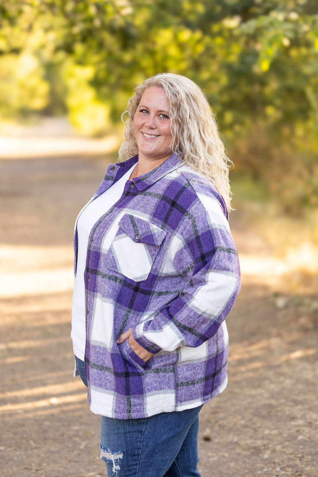 Michelle Mae Norah Plaid Shacket - Purple Mix