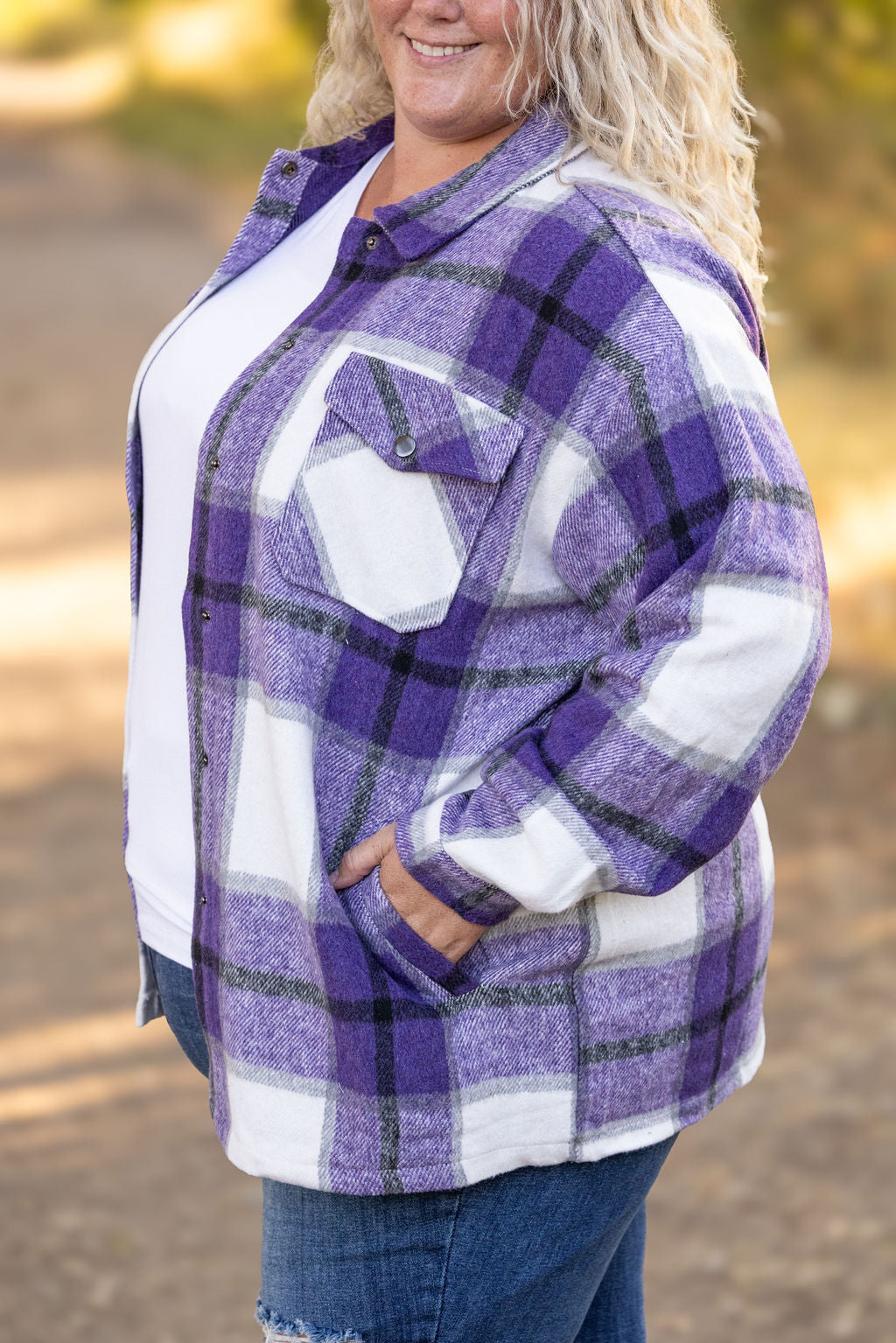 Michelle Mae Norah Plaid Shacket - Purple Mix