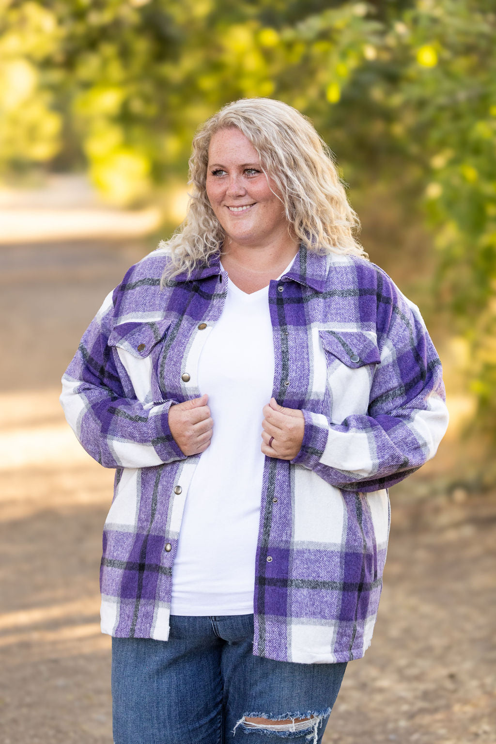 Michelle Mae Norah Plaid Shacket - Purple Mix