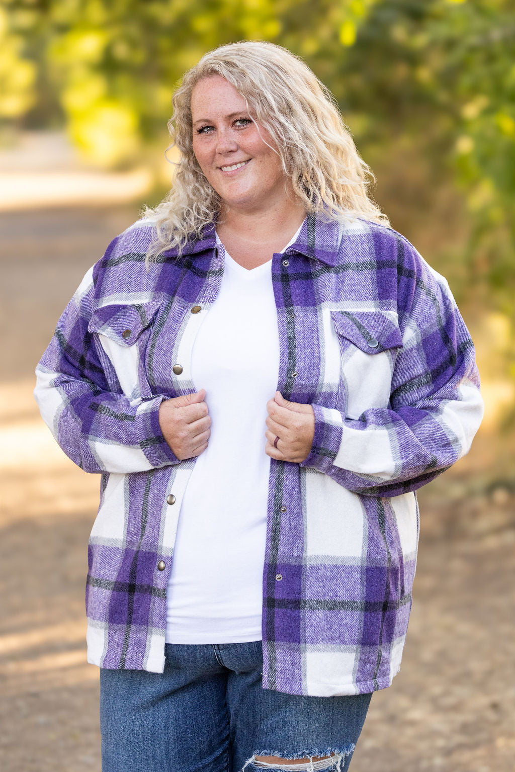 Michelle Mae Norah Plaid Shacket - Purple Mix