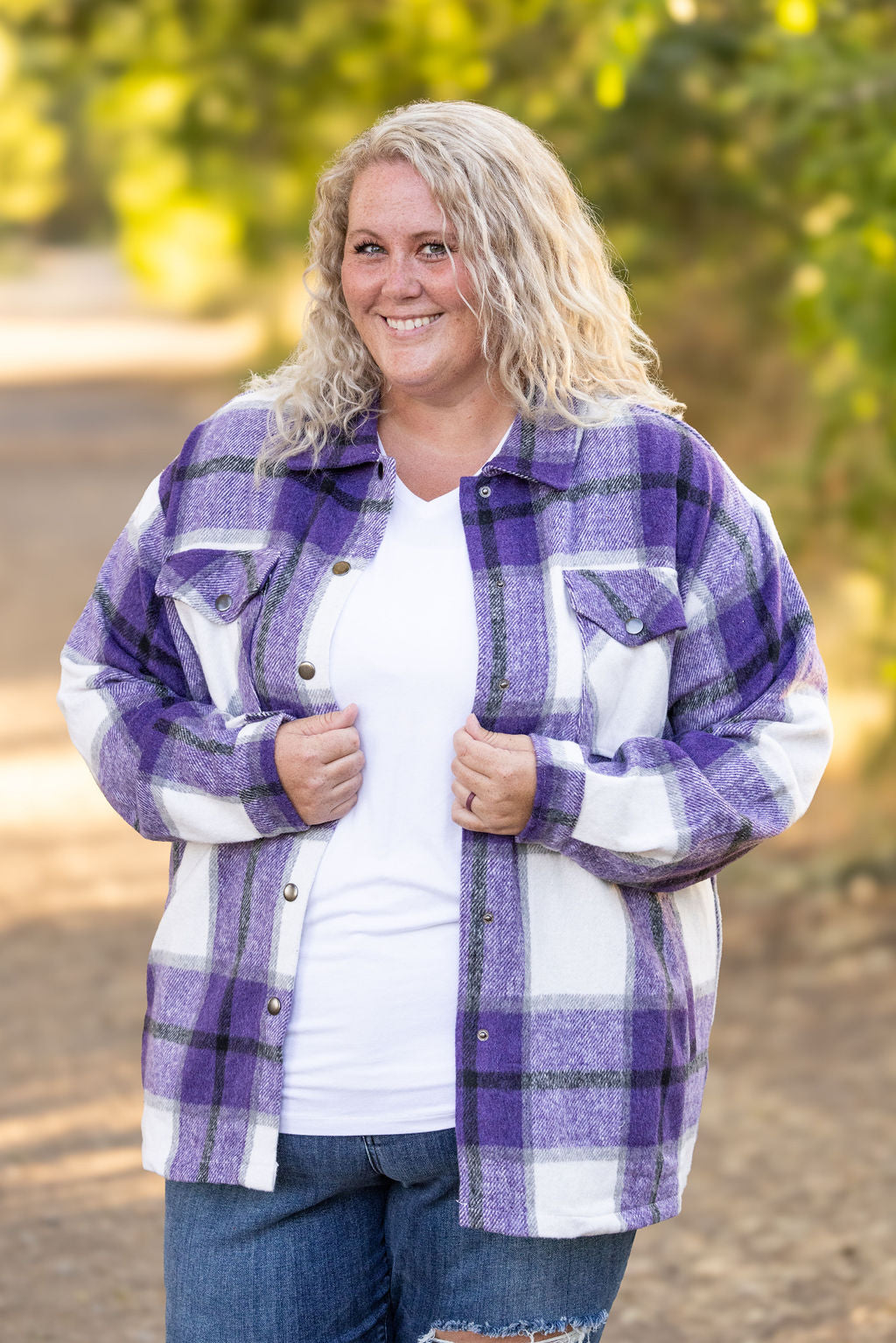 Michelle Mae Norah Plaid Shacket - Purple Mix