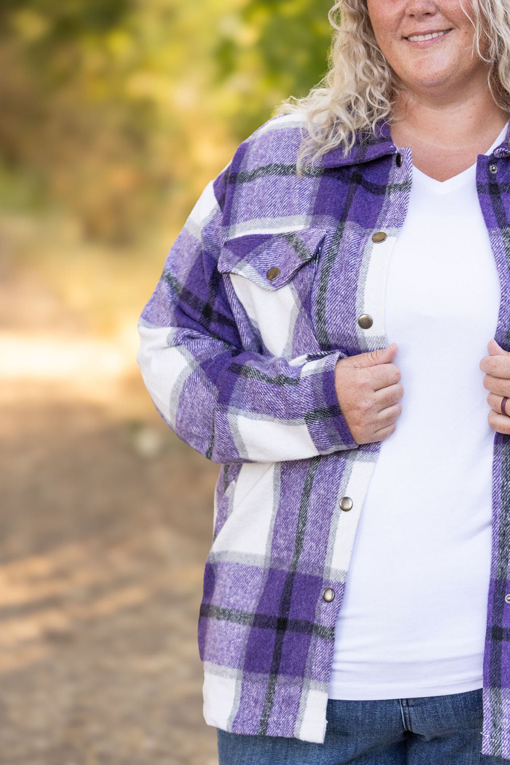 Michelle Mae Norah Plaid Shacket - Purple Mix