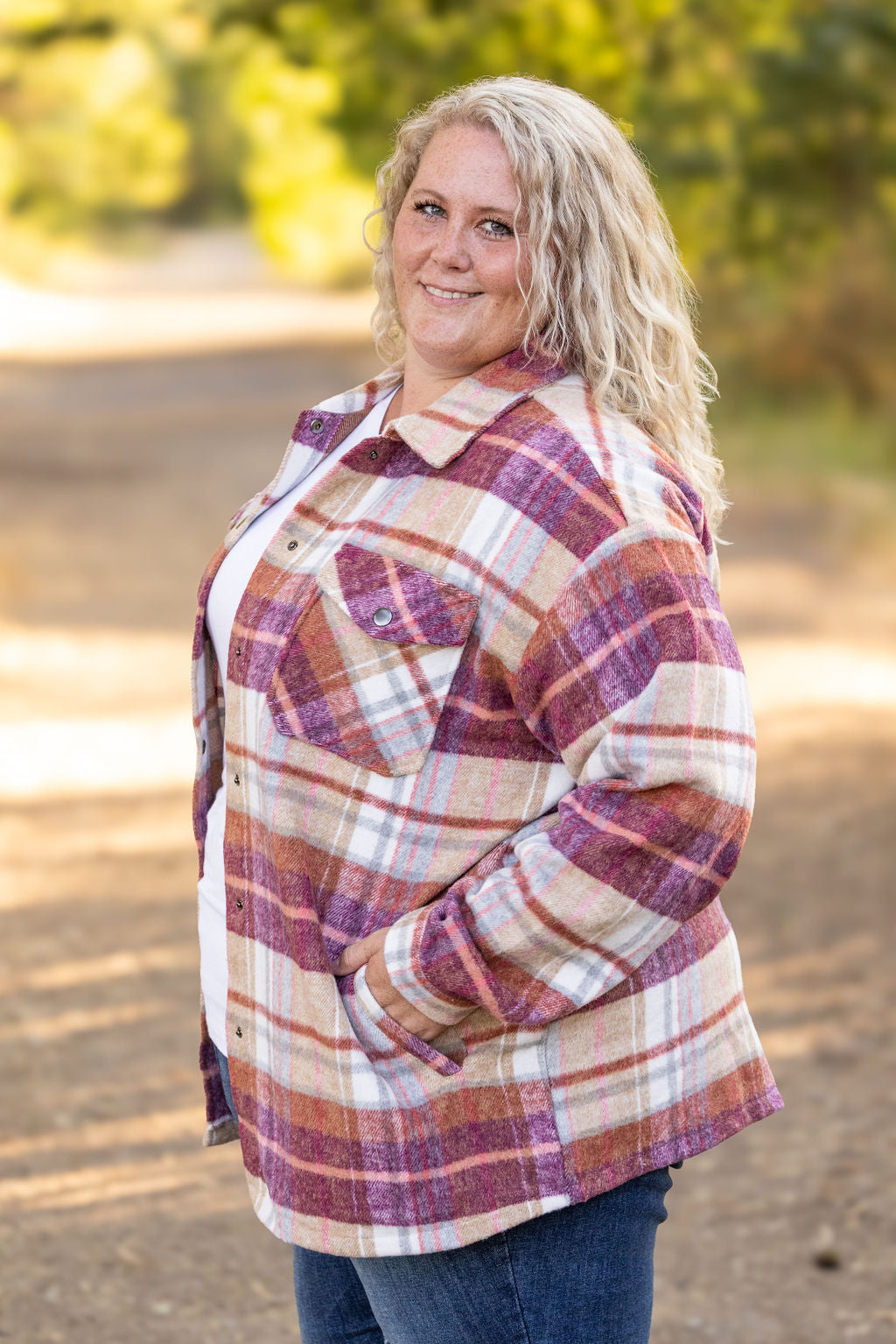 Michelle Mae Norah Plaid Shacket - Sunset Plaid