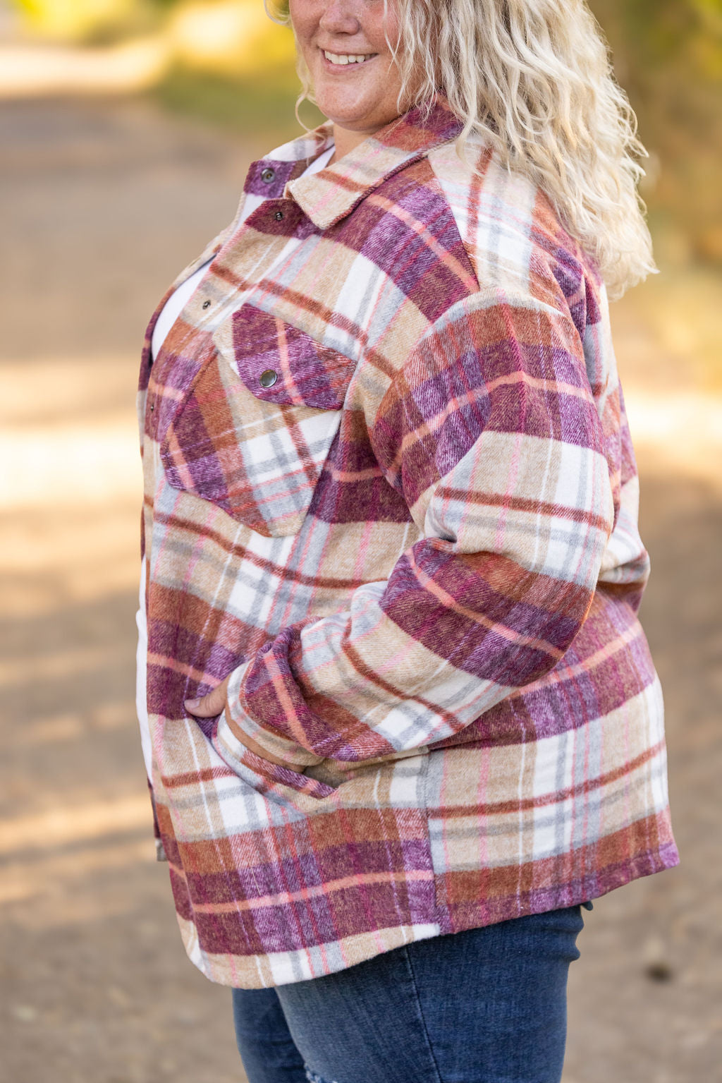 Michelle Mae Norah Plaid Shacket - Sunset Plaid