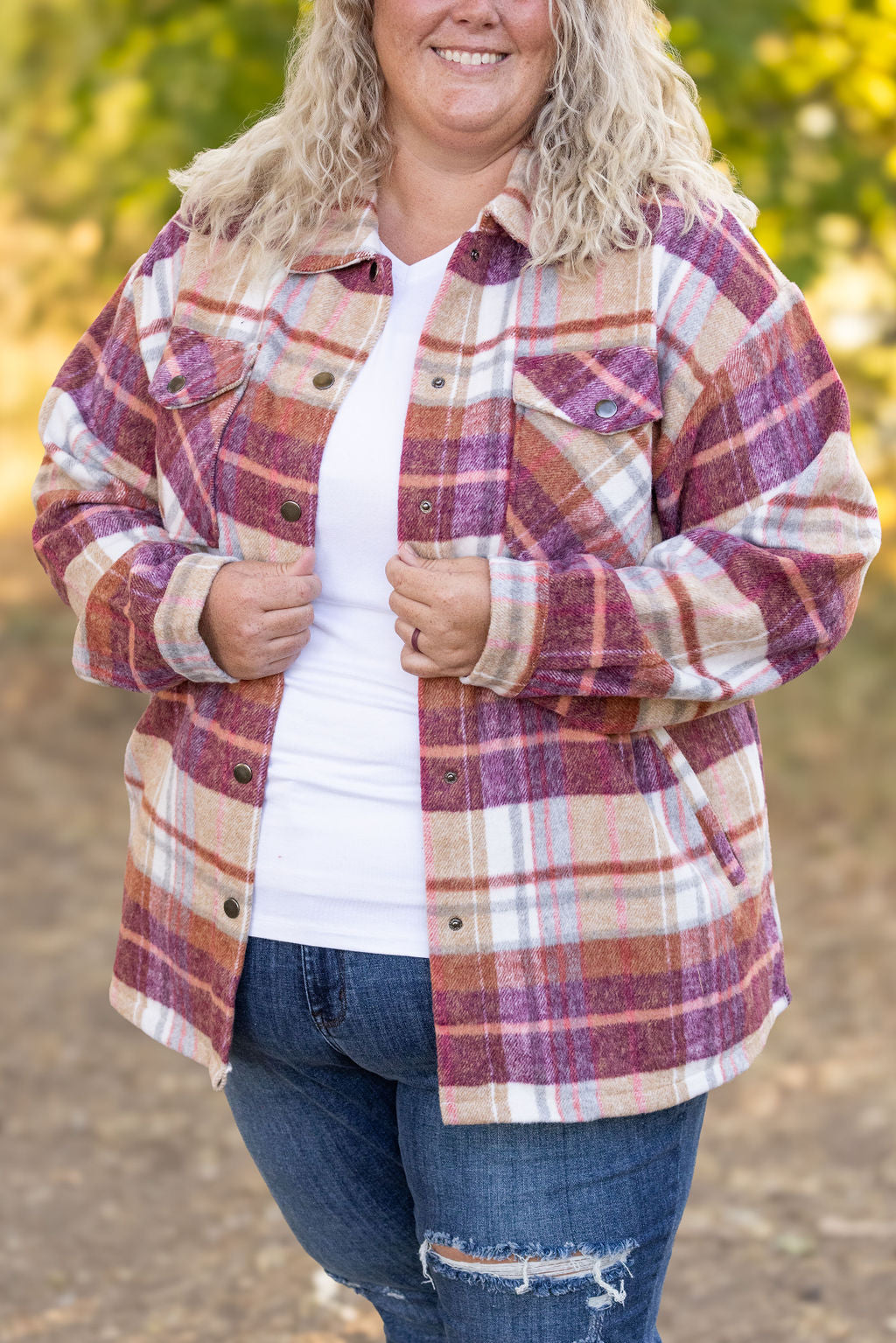 Michelle Mae Norah Plaid Shacket - Sunset Plaid