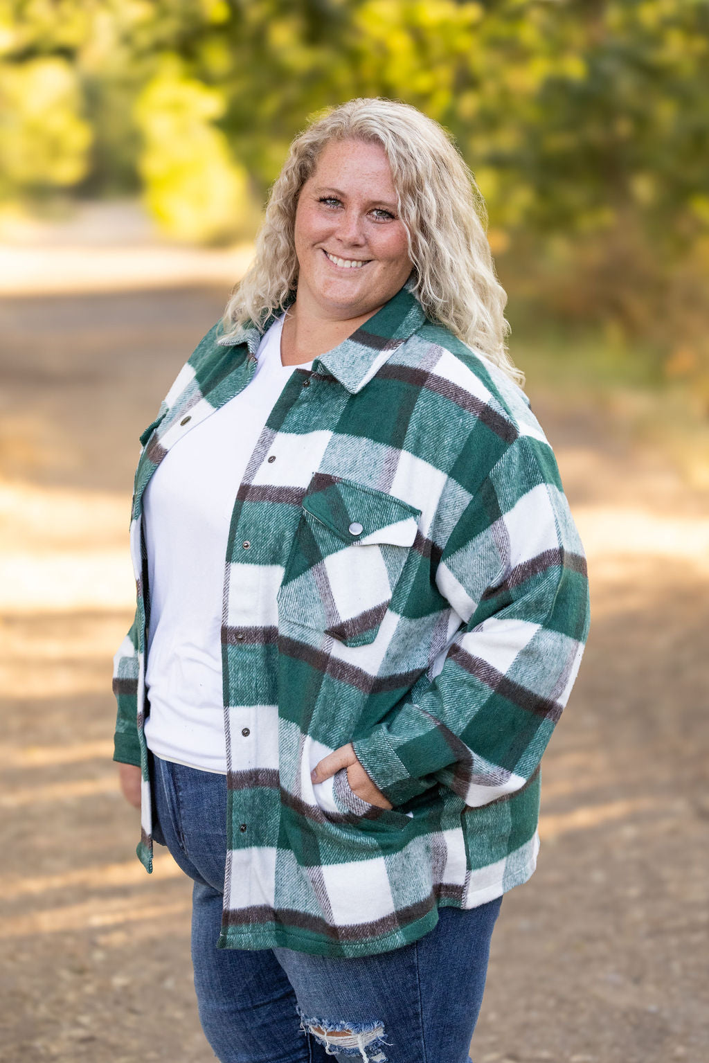 Michelle Mae Norah Plaid Shacket - Classic Green and Grey Mix