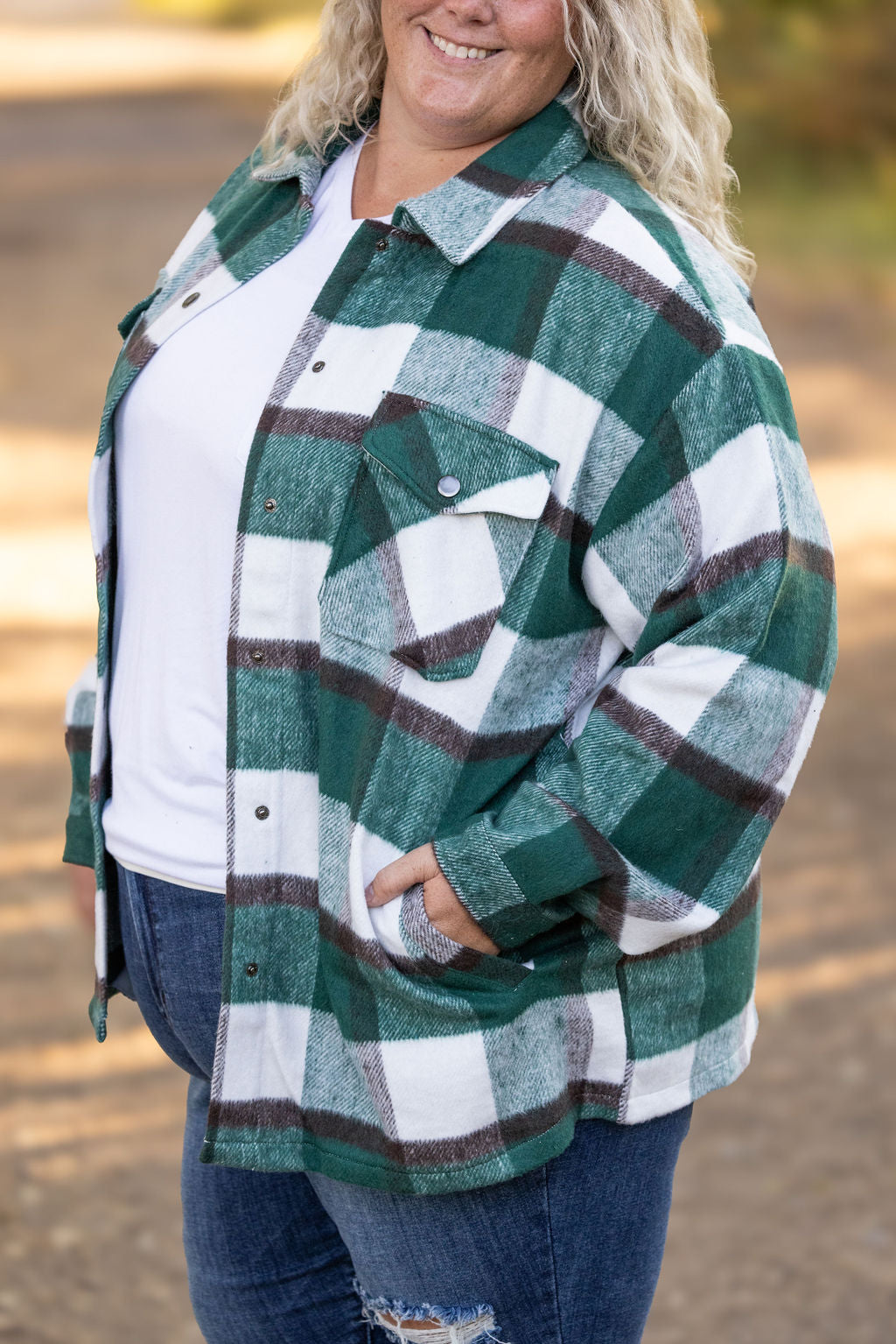 Michelle Mae Norah Plaid Shacket - Classic Green and Grey Mix